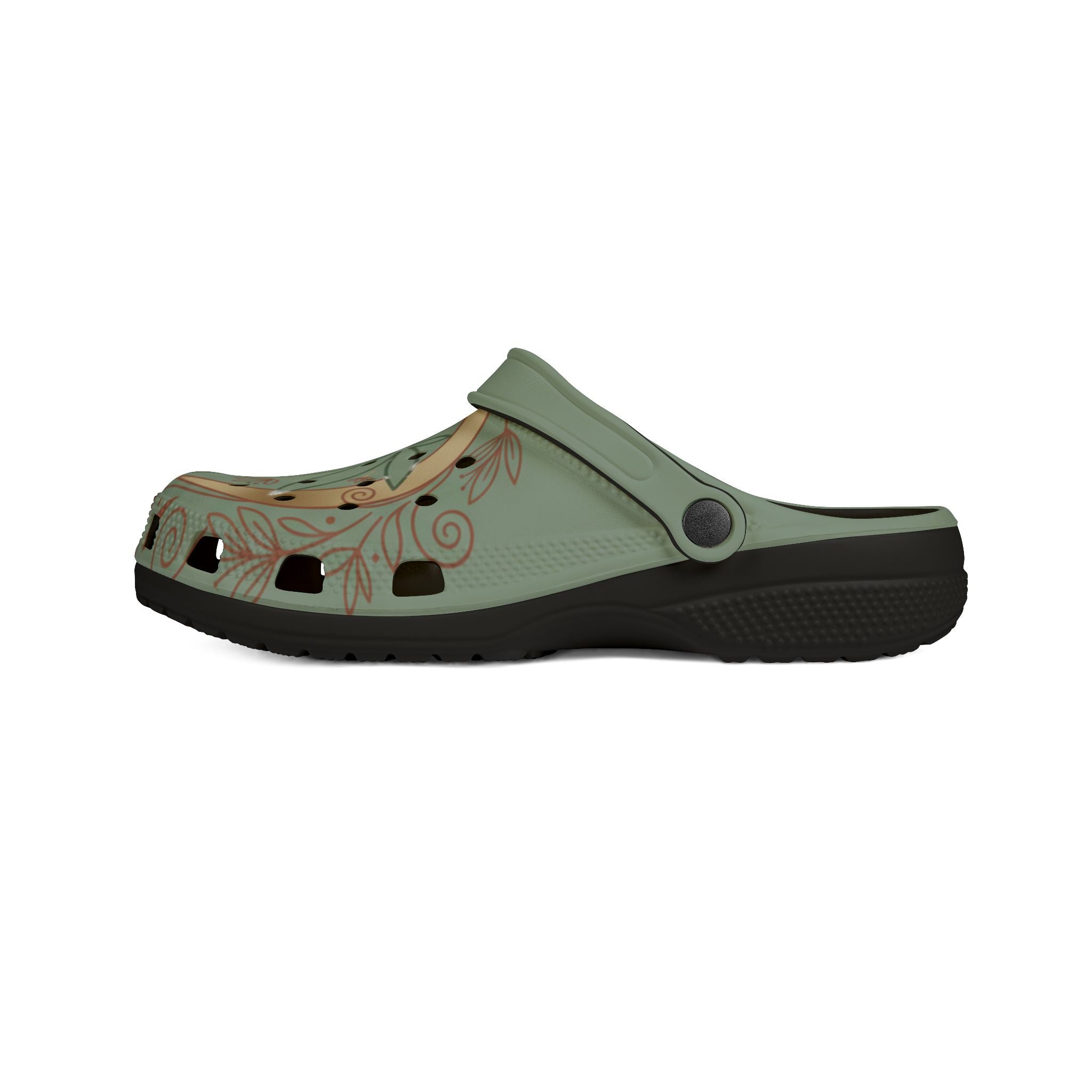 Green Botanical Leaf EVA Clogs — Comfortable Slip-On Garden Shoes