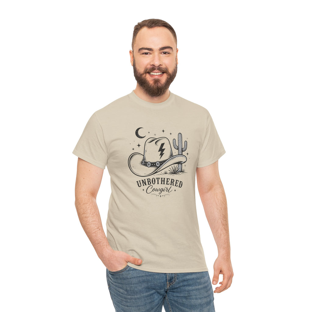 Unbothered Cowgirl Graphic Tee — Western Cowboy Hat & Cactus Design