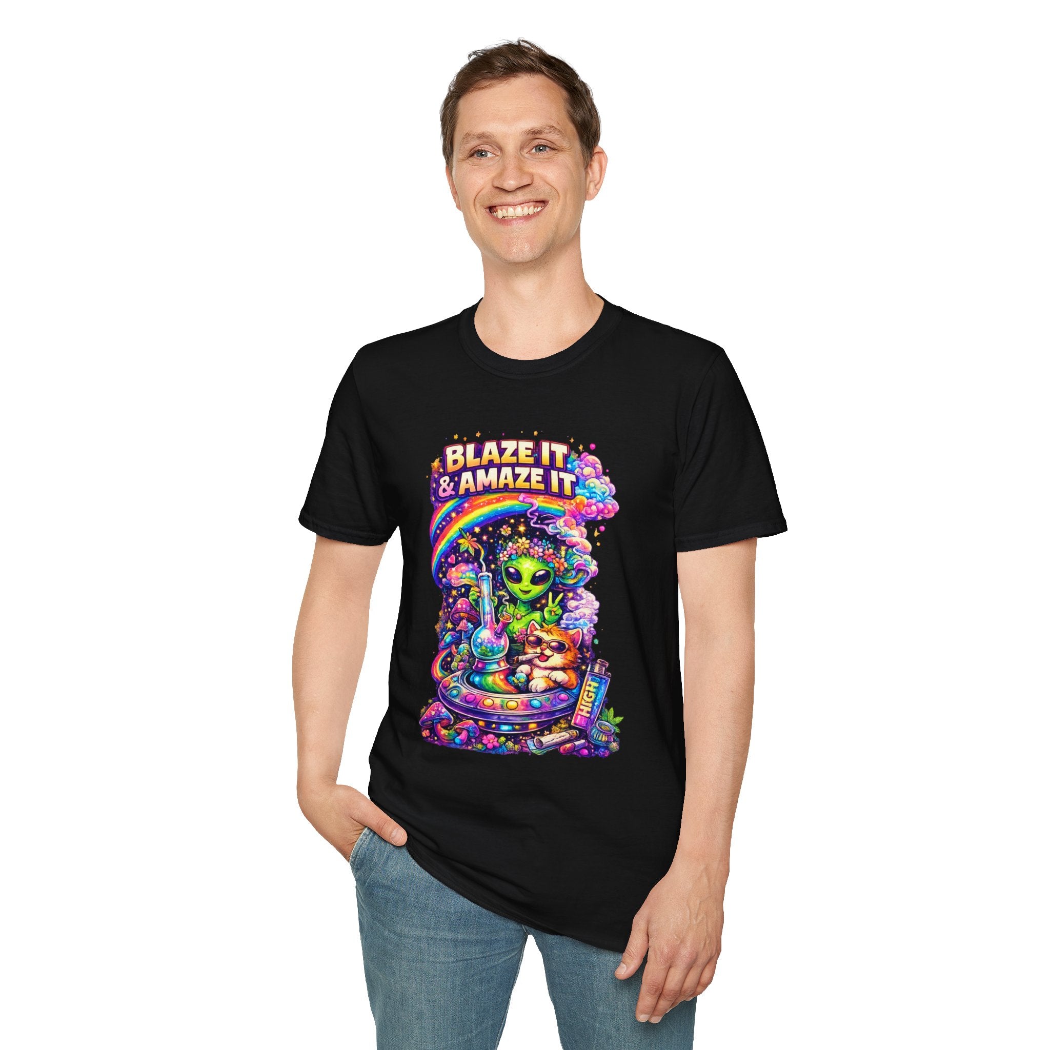Alien Rainbow Tee - "Blaze It & Amaze It" Psychedelic Graphic T-Shirt