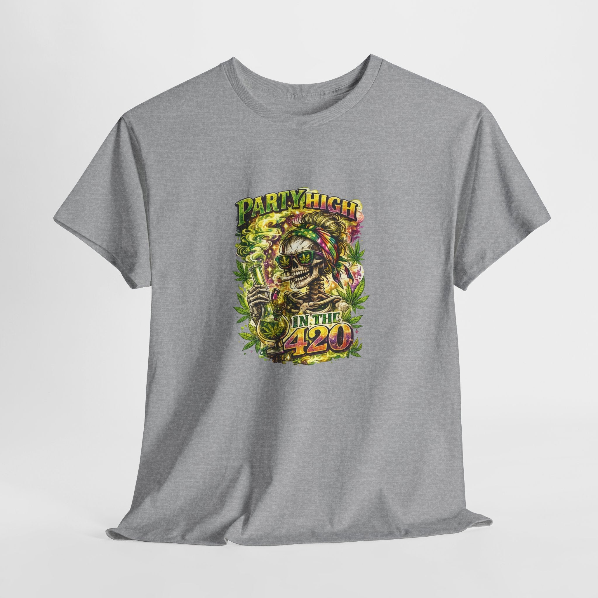 T-Shirt — 'Party High the 420' Cannabis Skull Graphic Tee