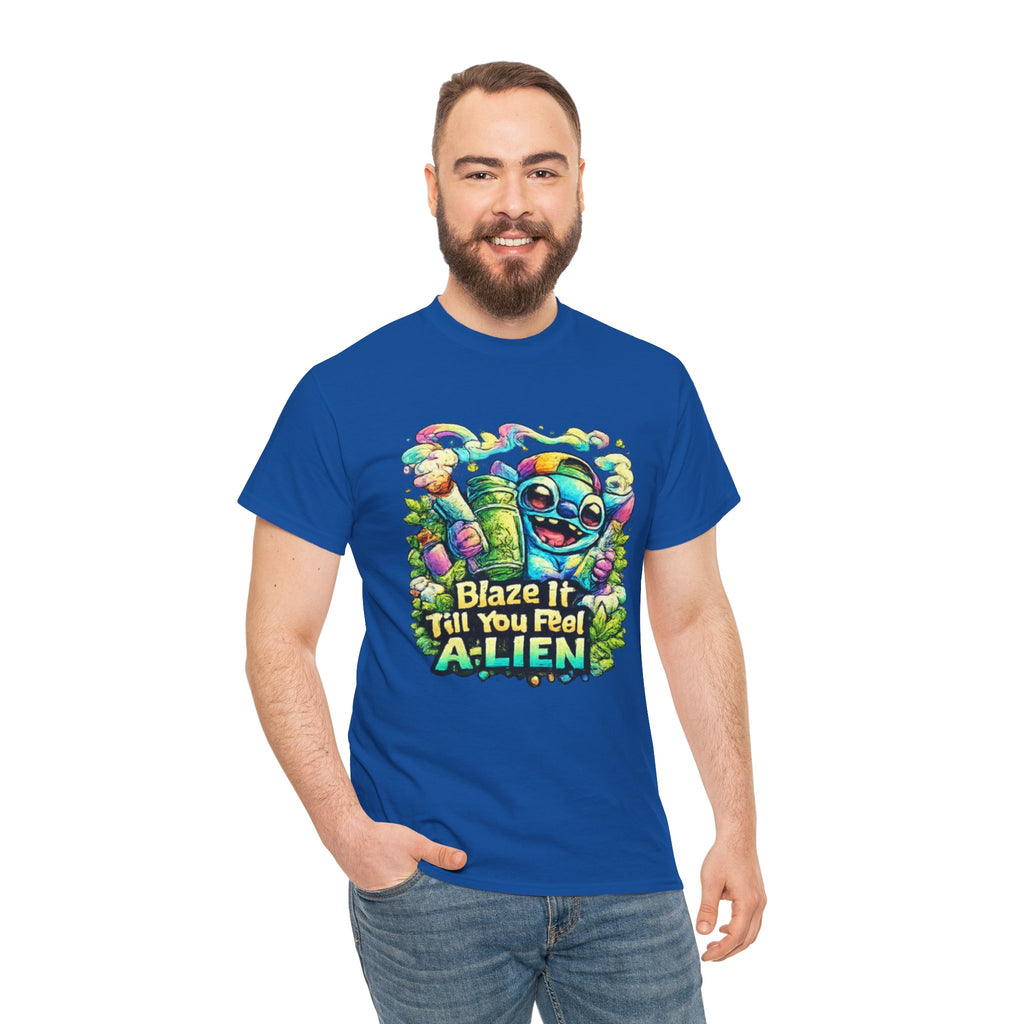 Alien Mushroom Graphic Tee - "Blaze It Till You’re A-LIEN" Psychedelic Cartoon Shirt