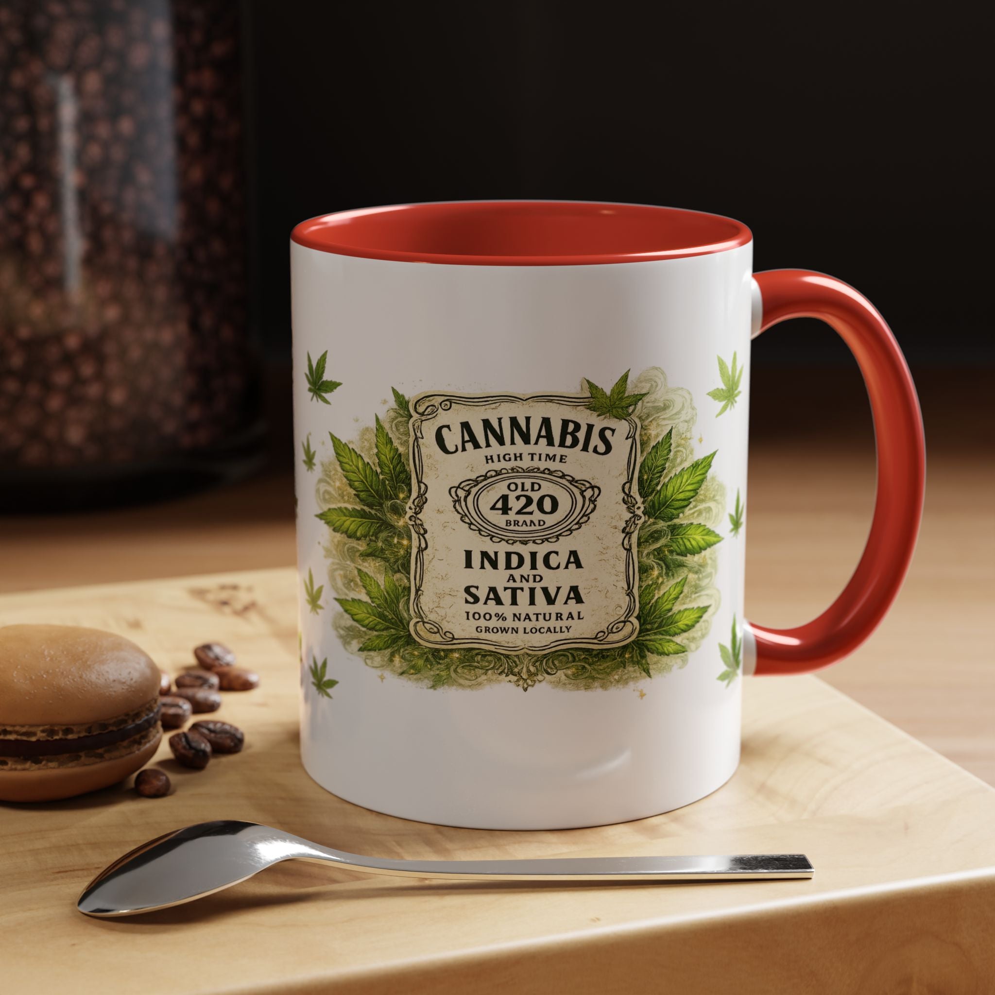 Cannabis 420 Accent Coffee Mug — Indica & Sativa Leaf Pattern (11/15oz)