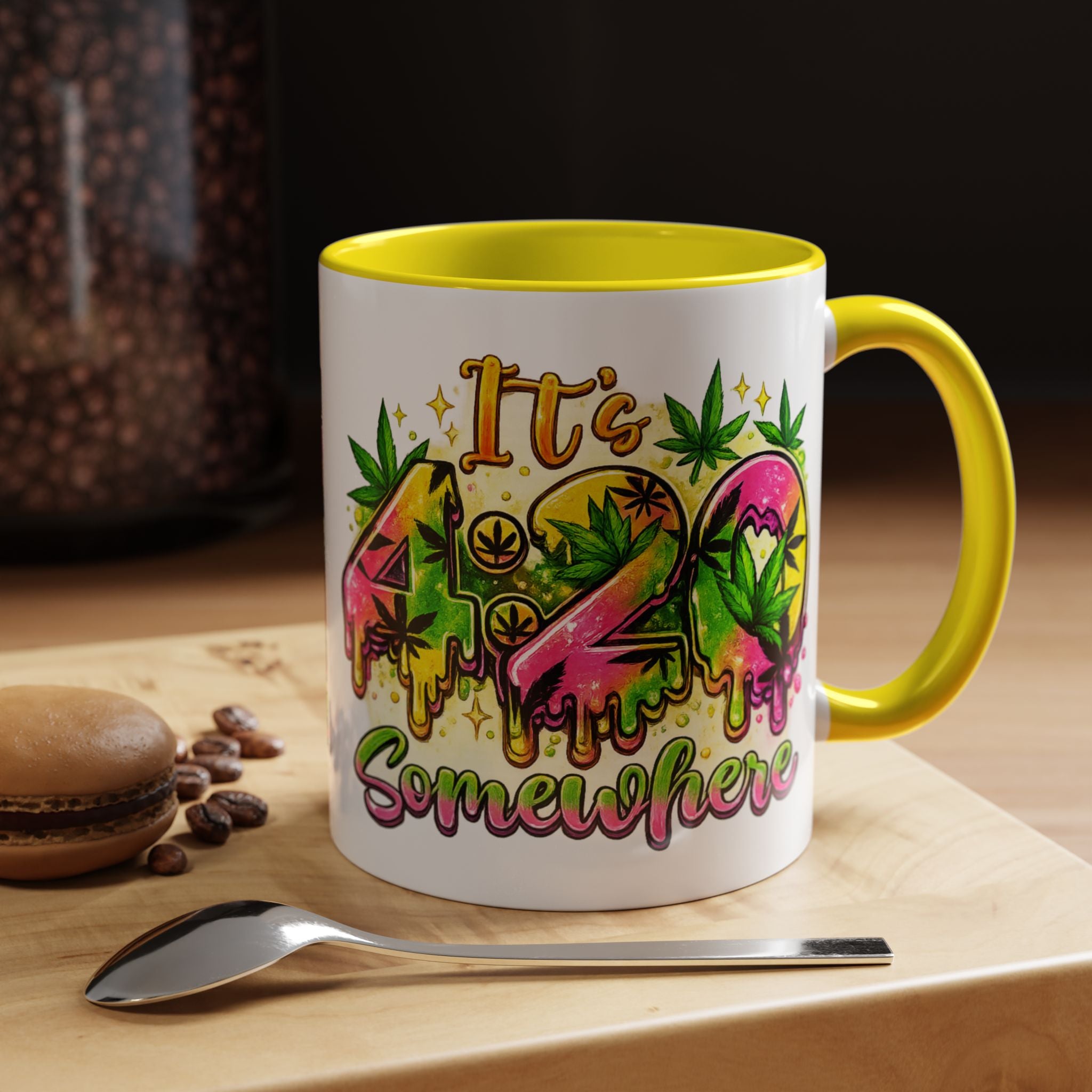 420 Coffee Mug — "It's 420 Somewhere" Accent Tea Cup, Weed-Themed Stoner Gift
