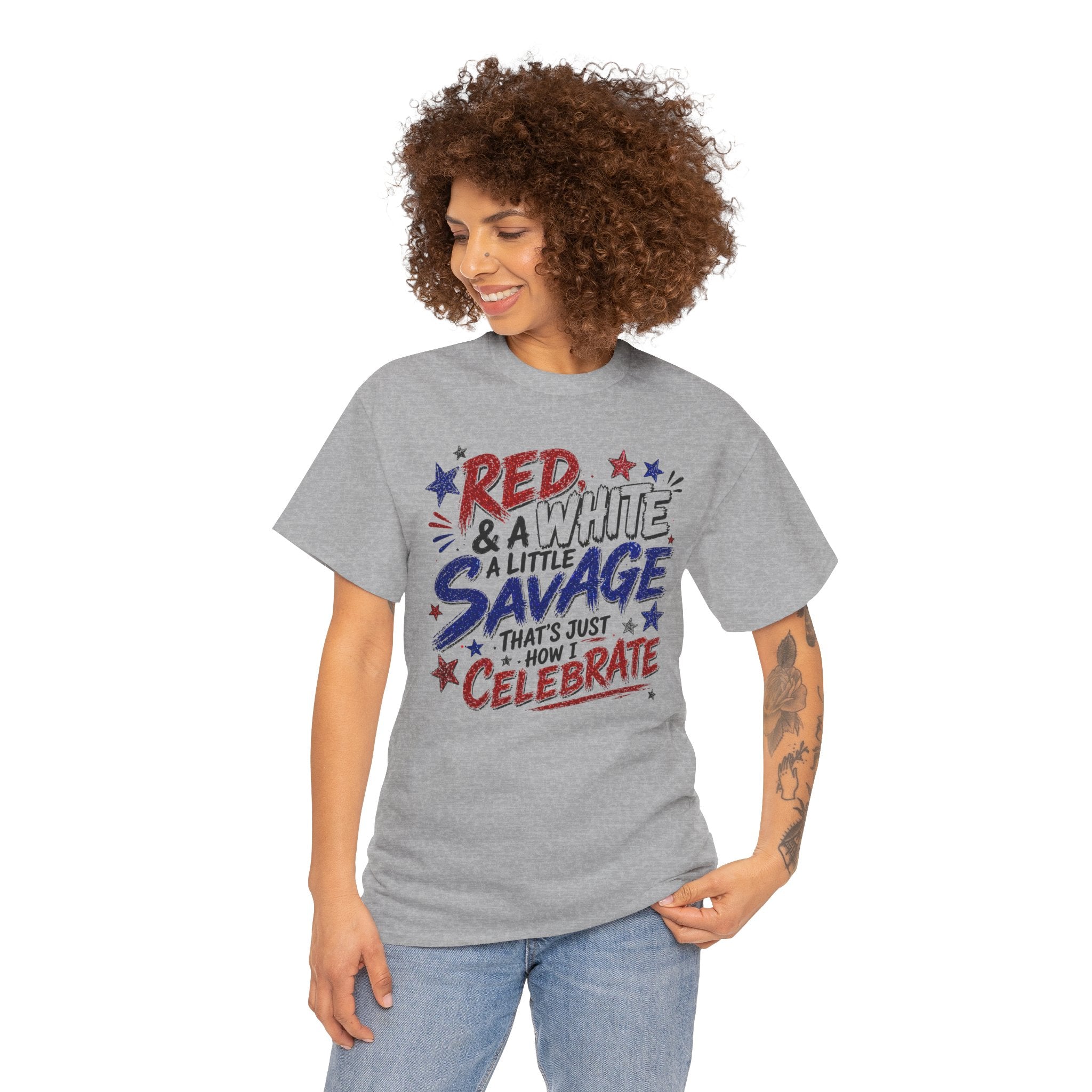 Patriotic Tee — “Red & White & a Little Savage” 4th of July Graphic Shirt