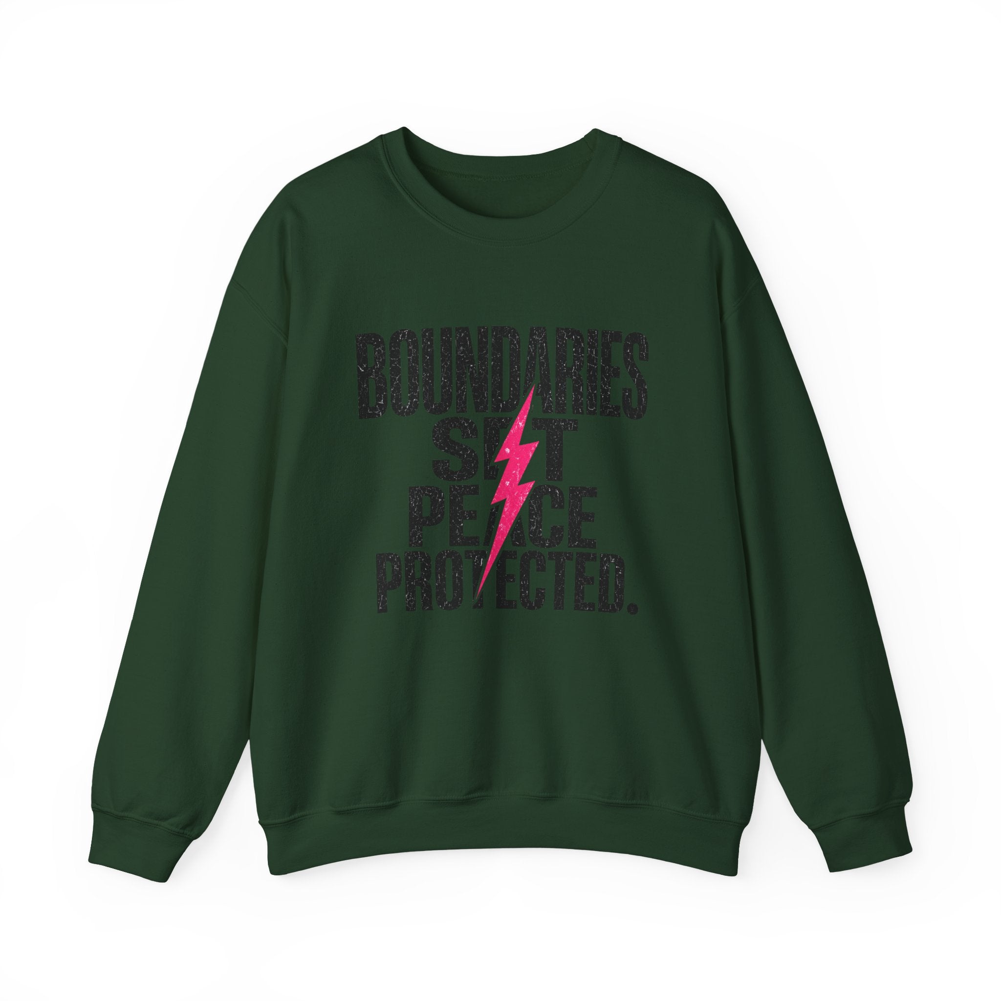 Crewneck Sweatshirt "Boundaries Set. Peace Protected." – Empowerment Graphic Pullover