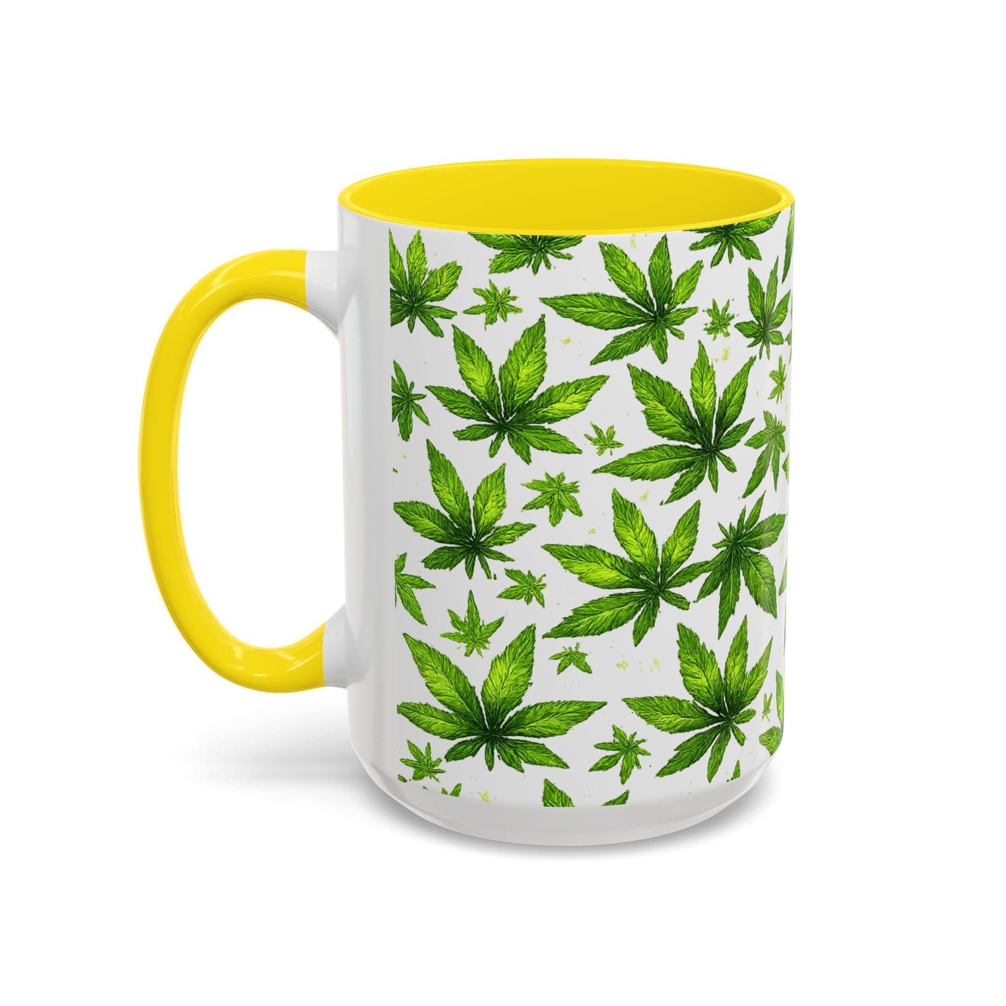 Cannabis Leaf Pattern Accent Coffee Mug – 11/15oz Ceramic
