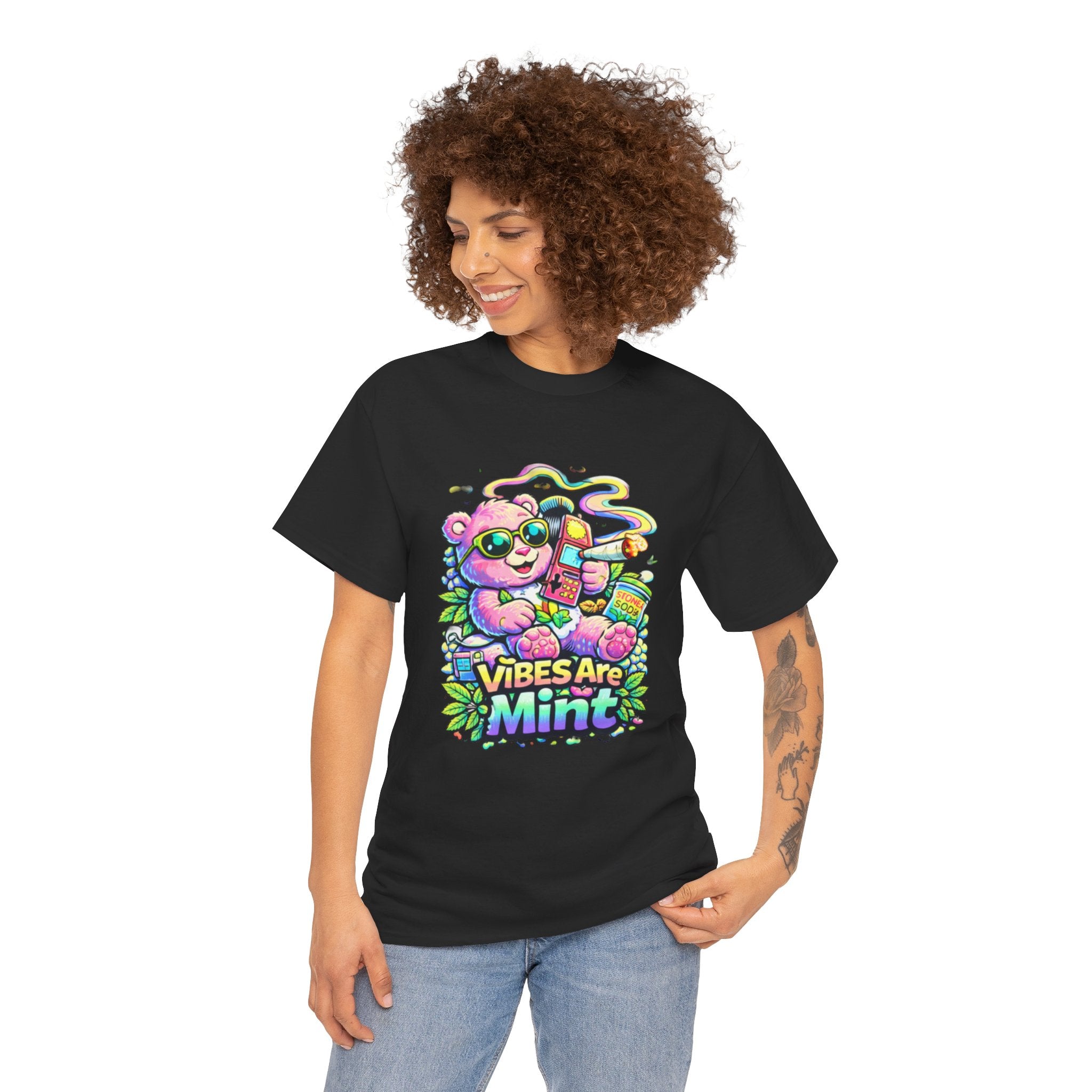 Mint Vibes Bear Tee — Cute Retro Cartoon Graphic T-Shirt