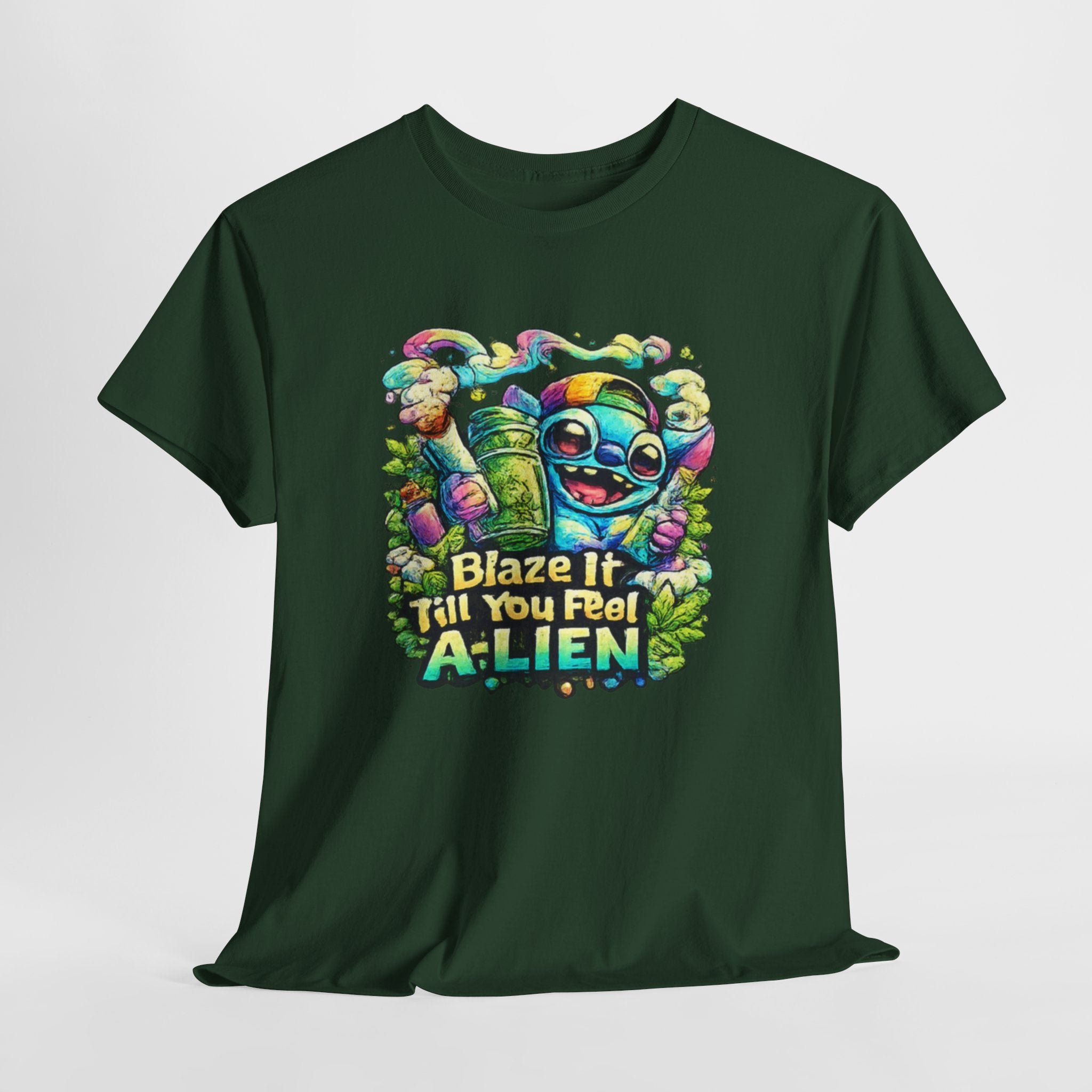 Alien Mushroom Graphic Tee - "Blaze It Till You’re A-LIEN" Psychedelic Cartoon Shirt