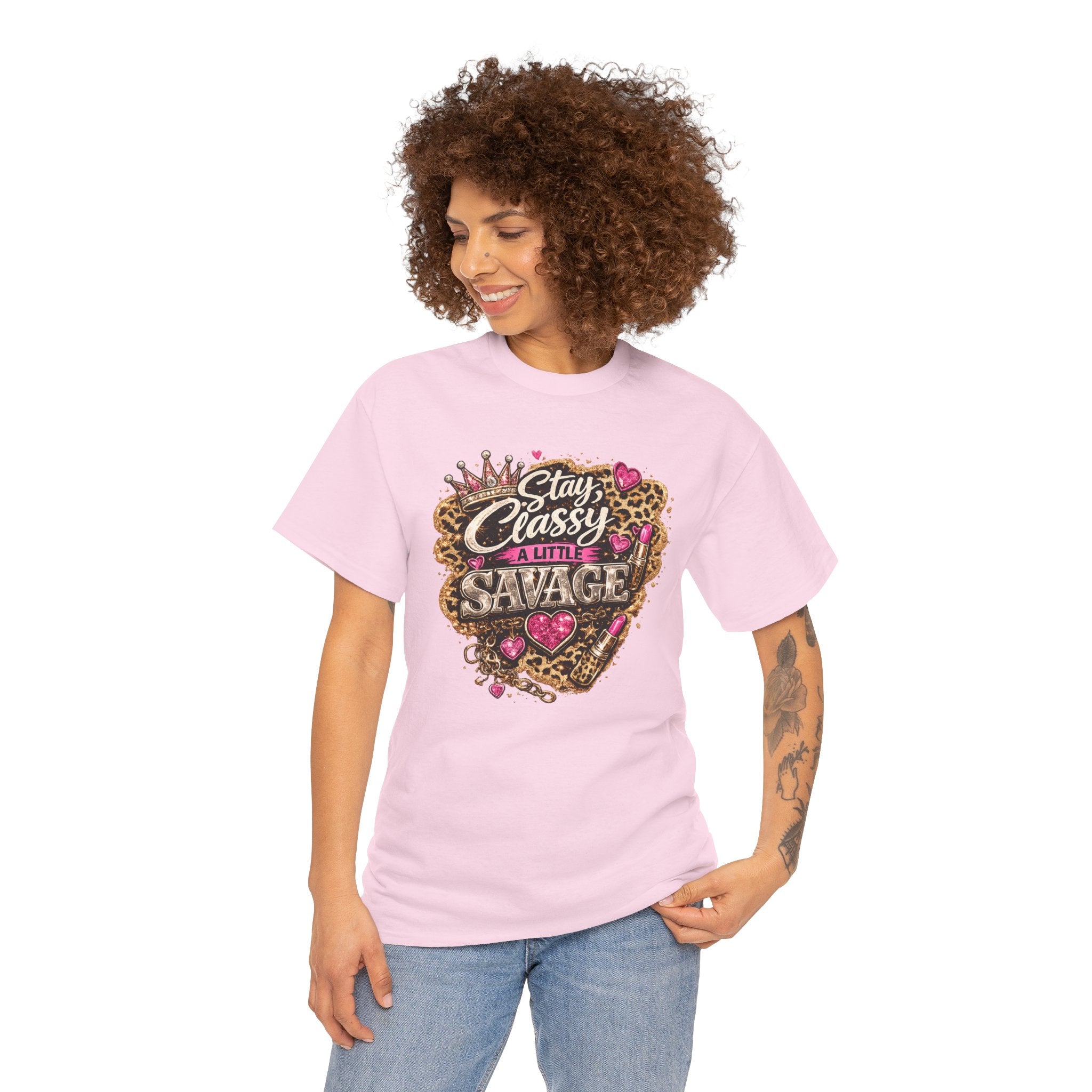 Stay Classy a Little Savage Tee — Leopard Heart Graphic T-Shirt
