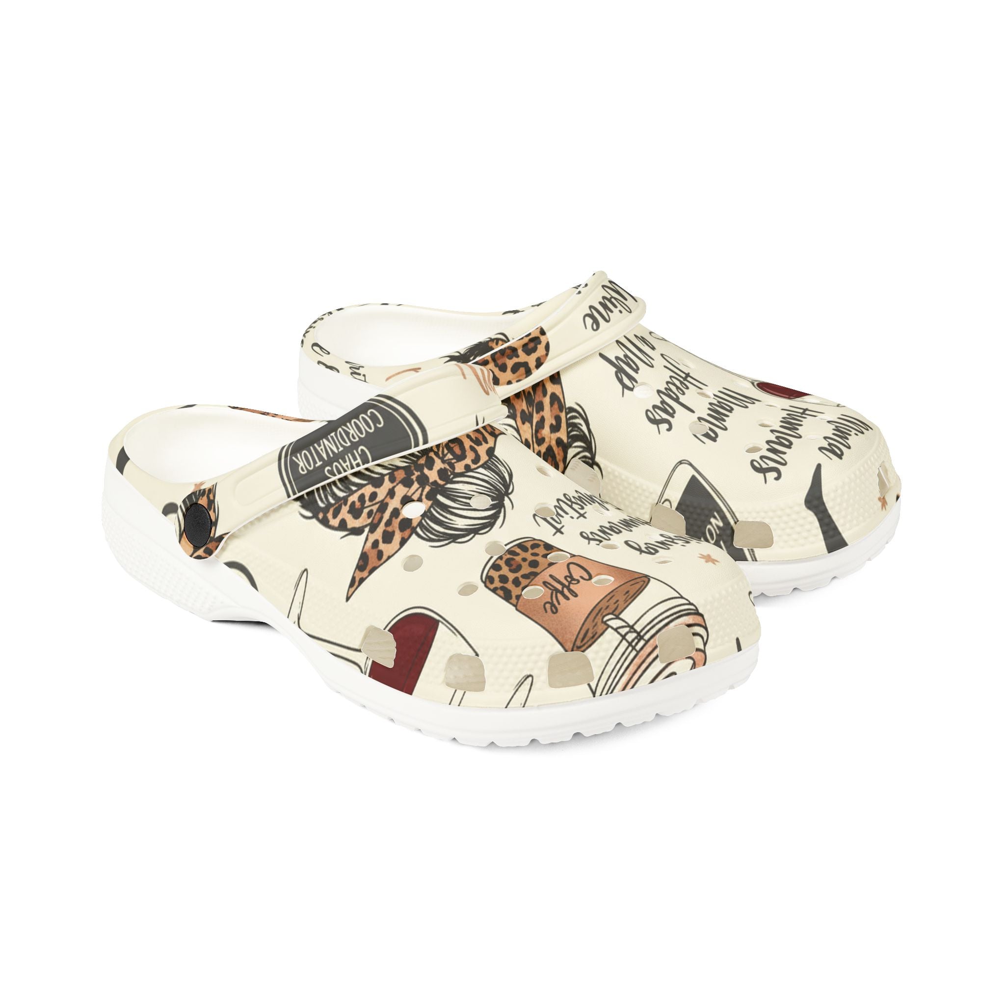 Mima Humans Mama Needs a Nap Wine & Coffee Printed EVA Clogs