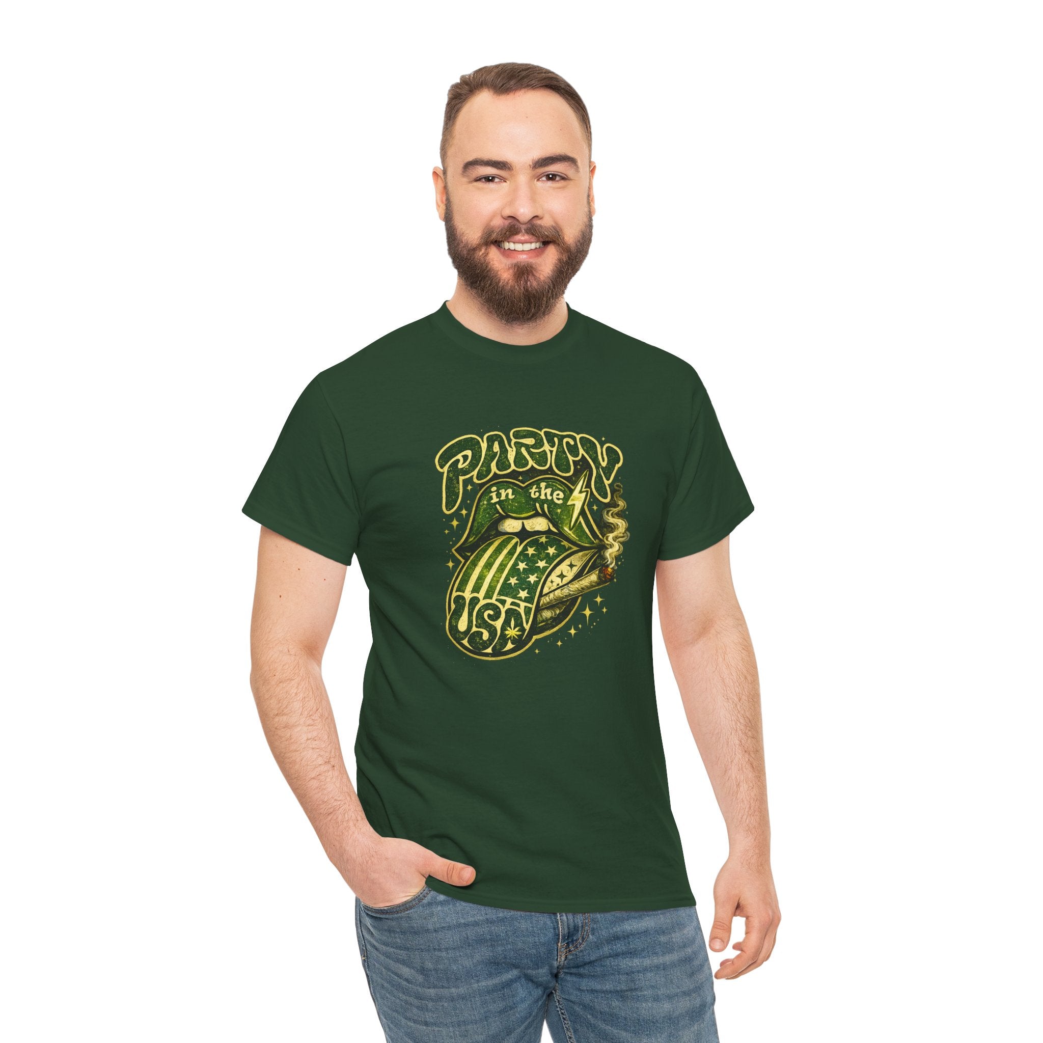 Party in the USA Graphic T-Shirt – Retro Rolling Tongue Design
