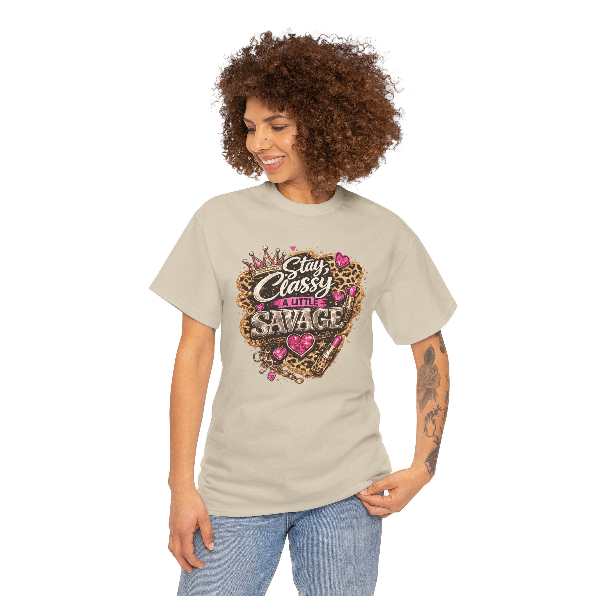 Stay Classy a Little Savage Tee — Leopard Heart Graphic T-Shirt