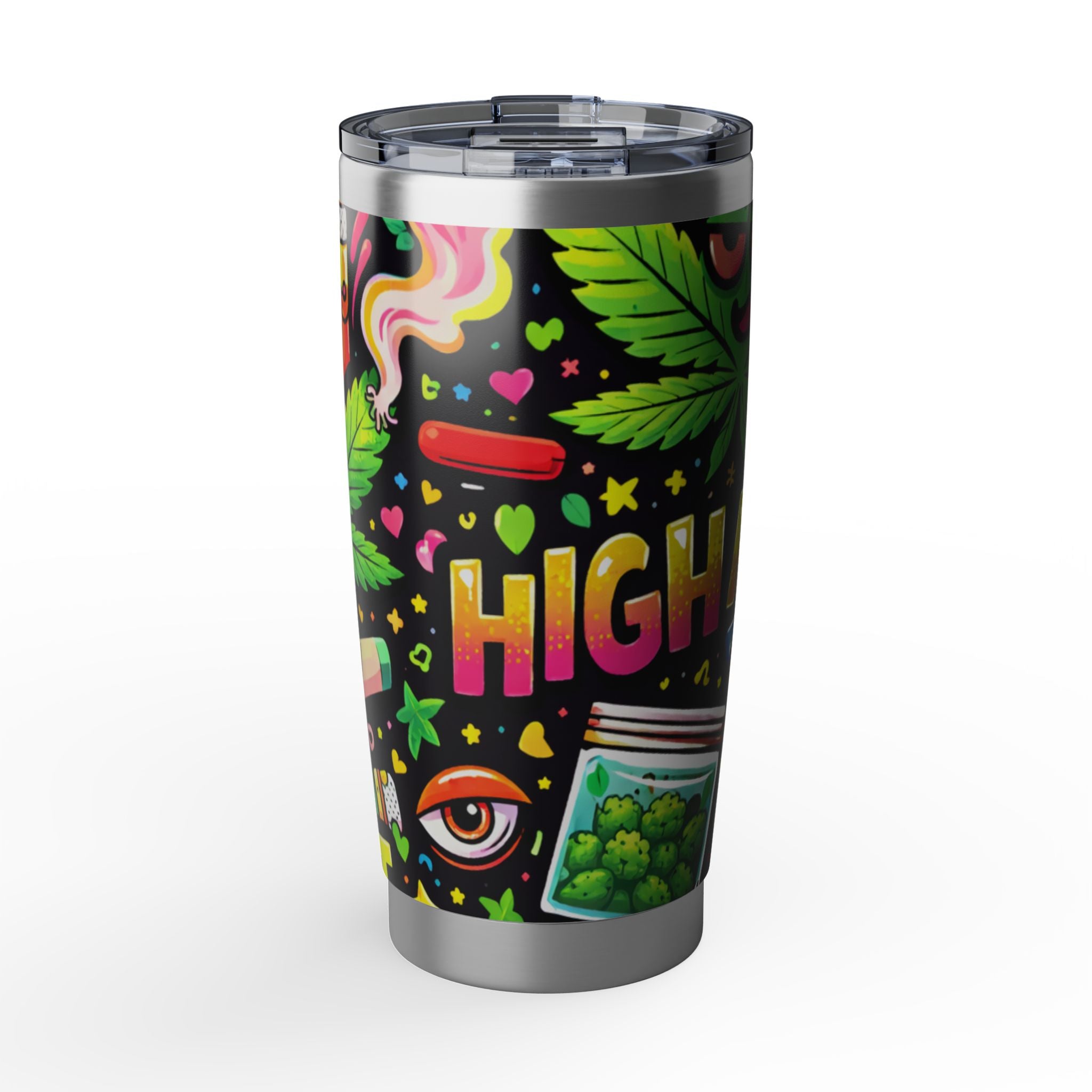 High Vibes 20oz Tumbler — Colorful Cannabis Leaf & Stoner Art Travel Mug