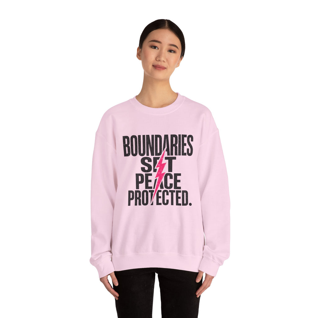 Crewneck Sweatshirt "Boundaries Set. Peace Protected." – Empowerment Graphic Pullover