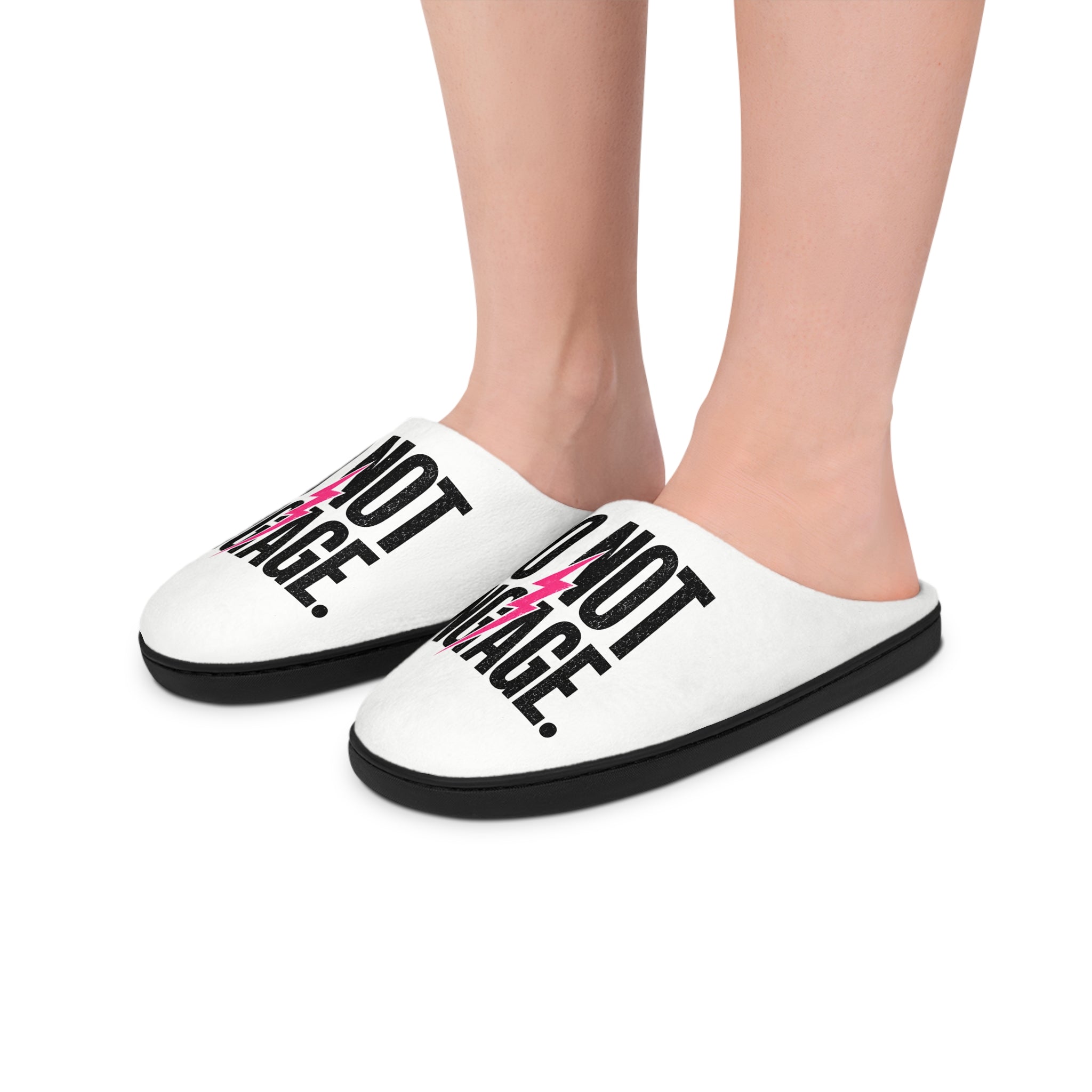 Do Not Engage Slippers — Women's Indoor Cozy Slip-On with Pink Lightning