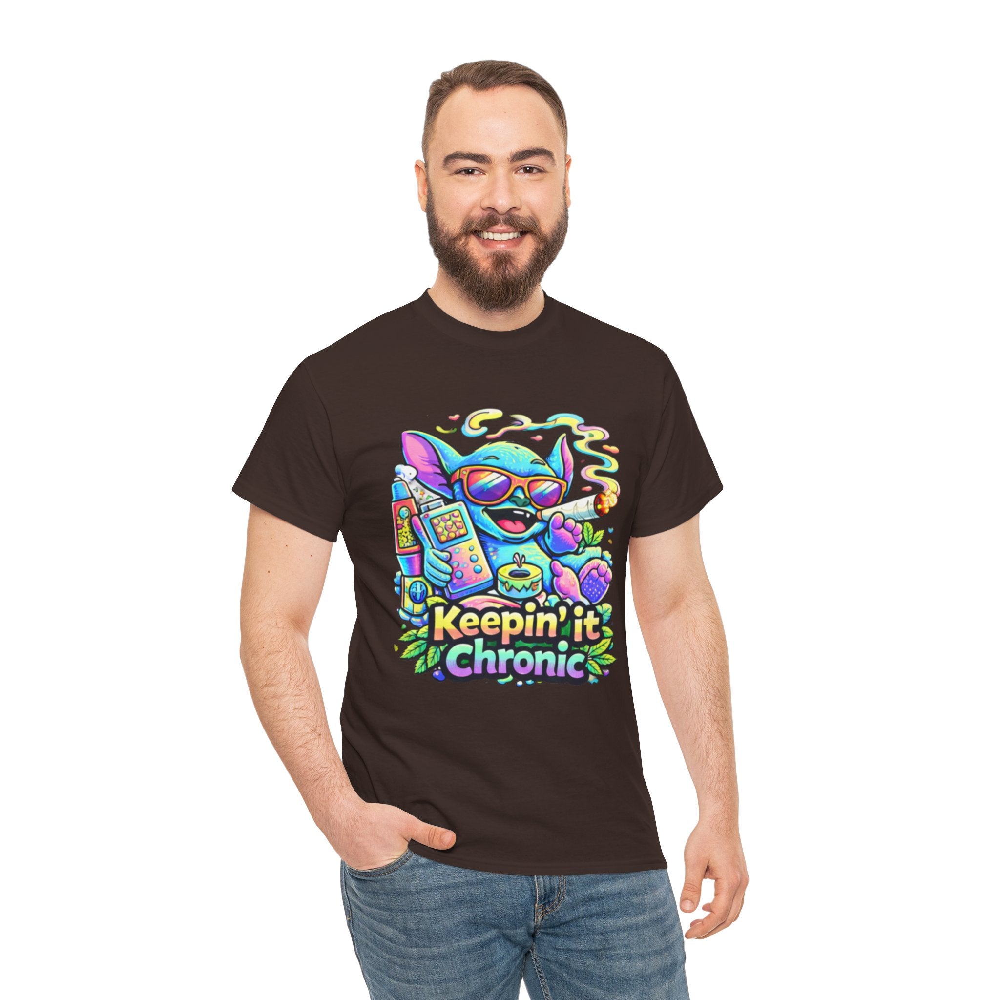 Keepin' It Chronic T-Shirt — Colorful Stoner Cat Graphic Tee