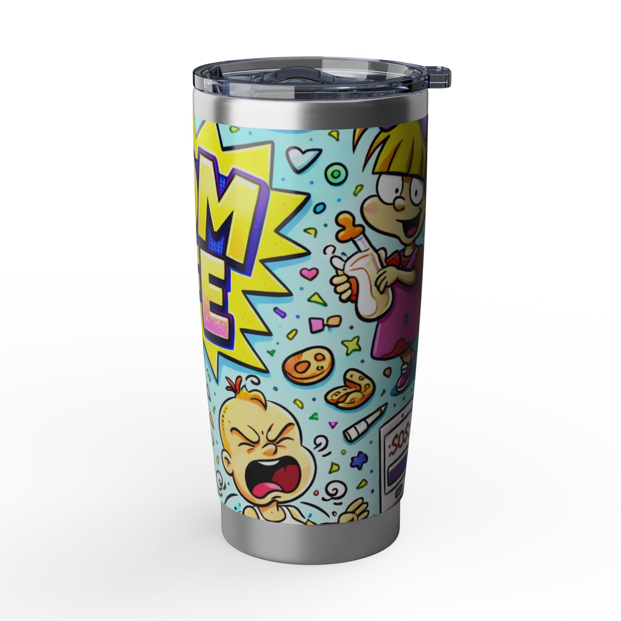 Mom Life 20oz Tumbler — Funny Colorful Cartoon Travel Mug for Busy Moms
