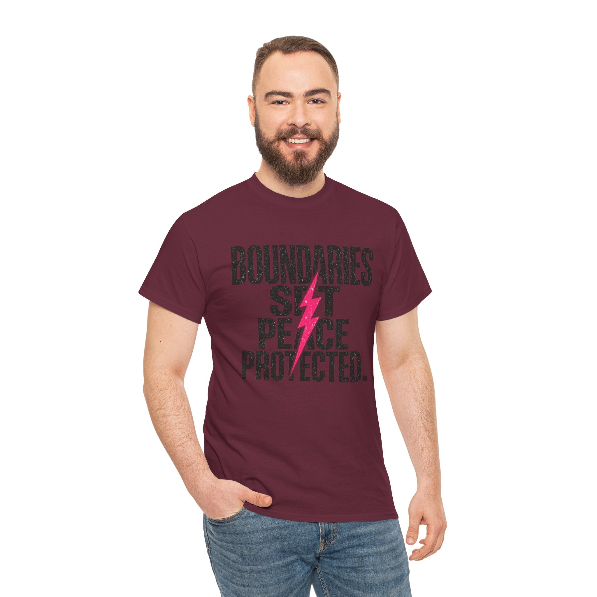 Boundaries Set, Peace Protected T-Shirt — Empowerment Tee with Lightning Bolt