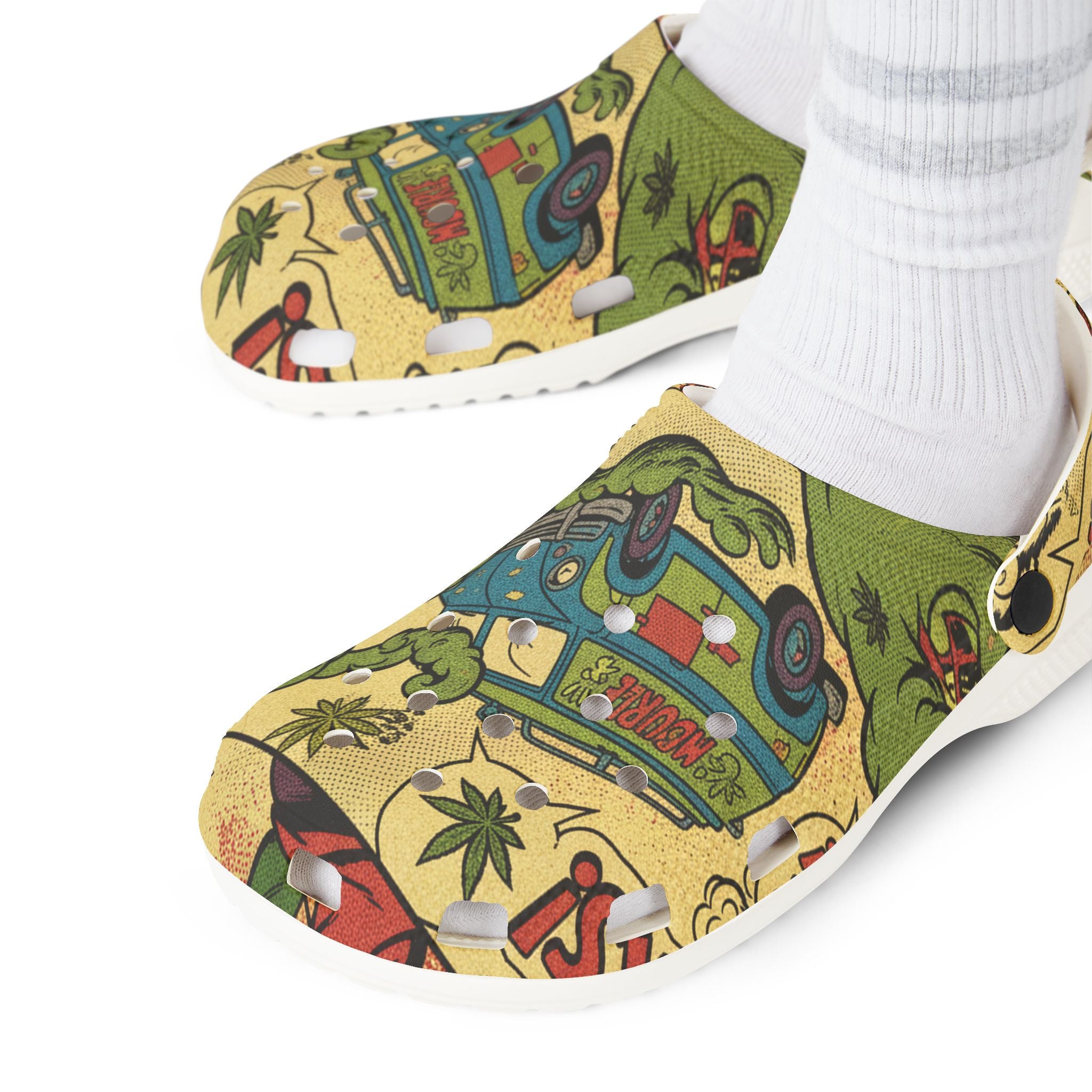 Retro Surf Van Clog Shoes — Vintage Beach Graphic EVA Foam Clogs