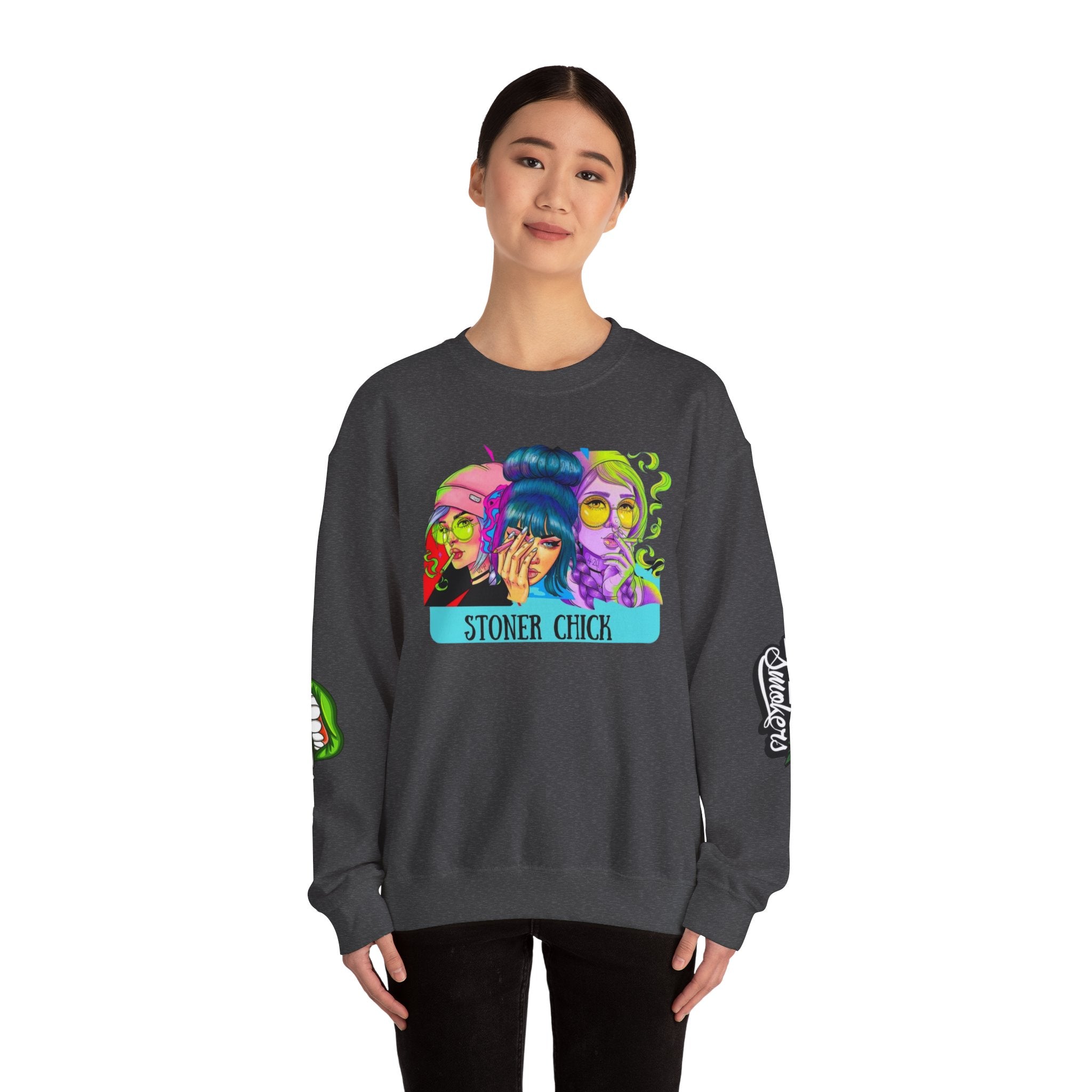 Stoner Chicks Crewneck Sweatshirt — Retro Cannabis Graphic