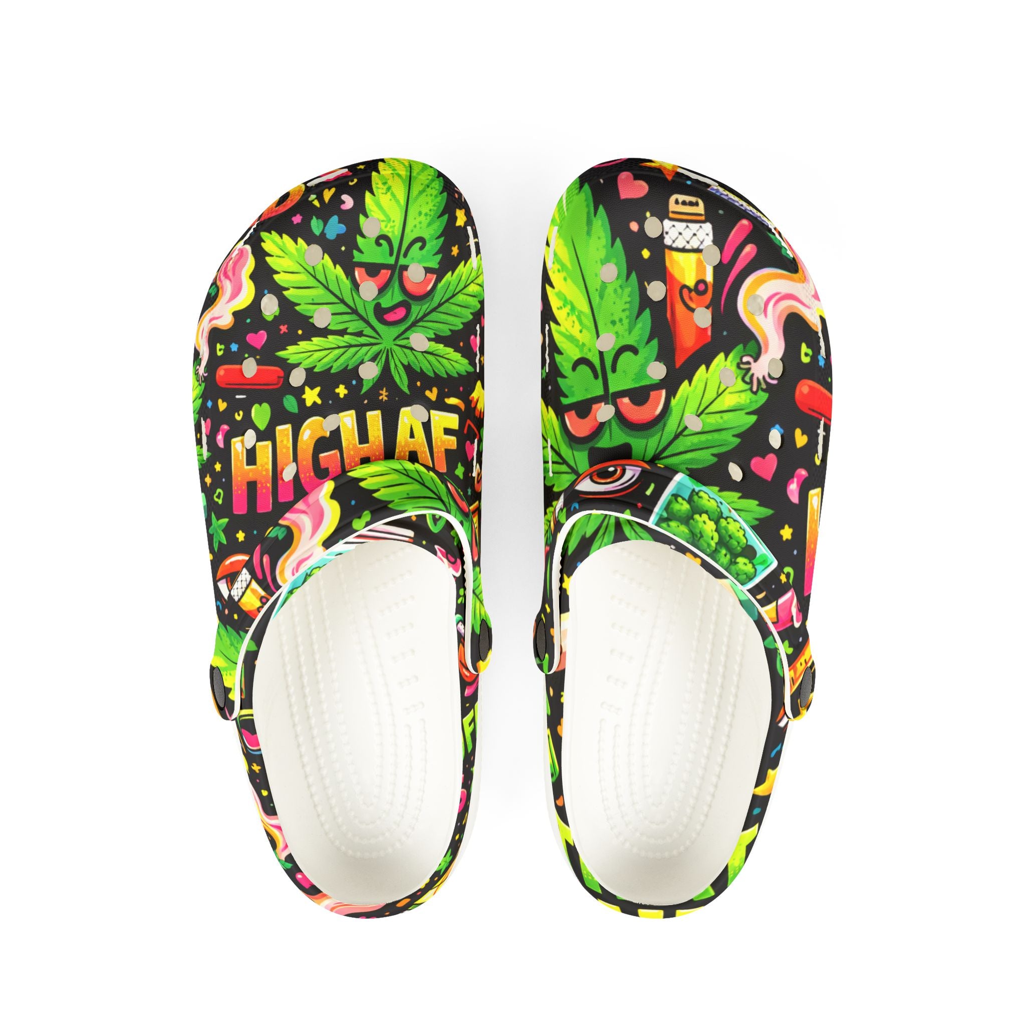 Marijuana Leaf 'High AF' EVA Foam Clogs – Colorful Cannabis Comfort Shoes