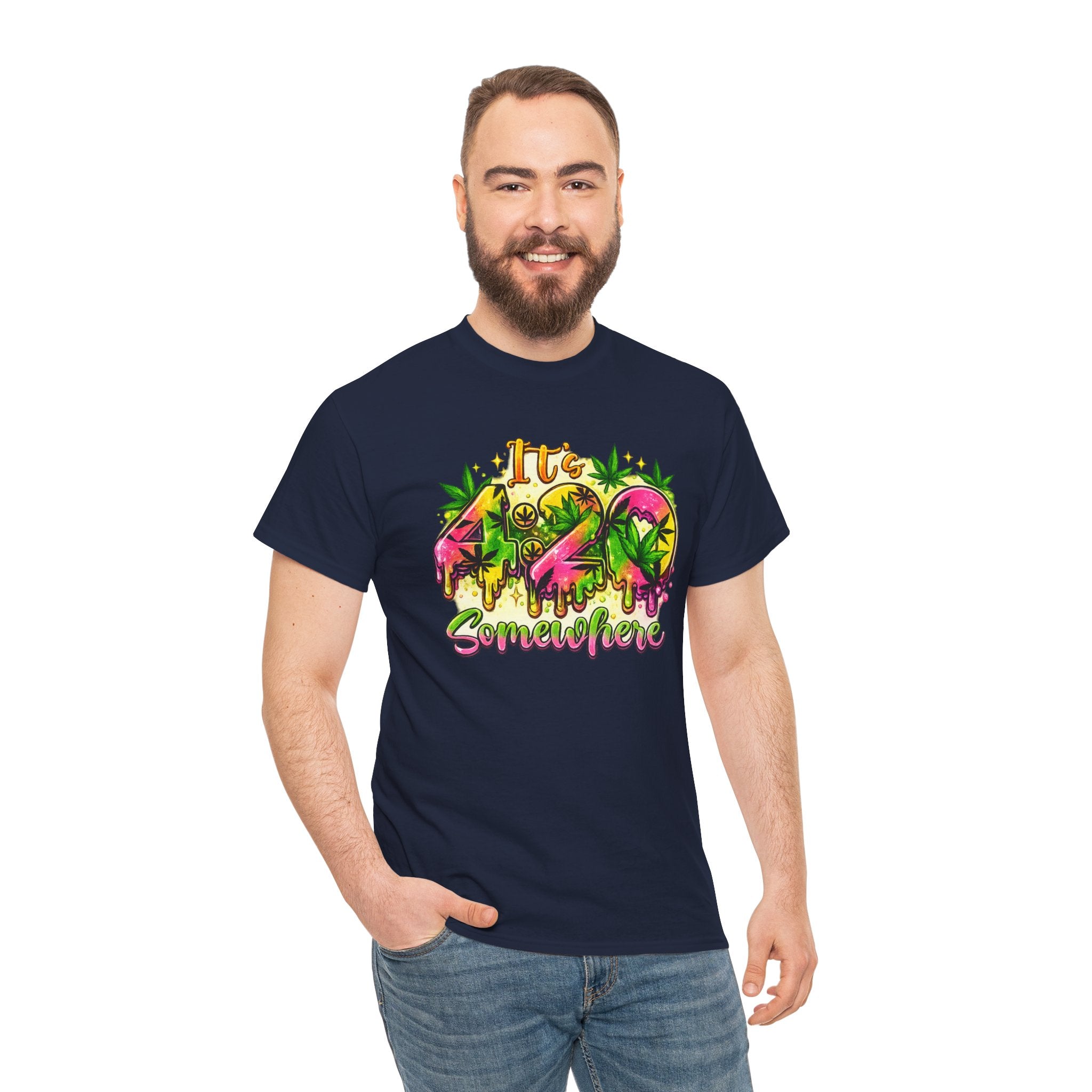 420 Somewhere T-Shirt — Retro Neon Cannabis Graphic Tee