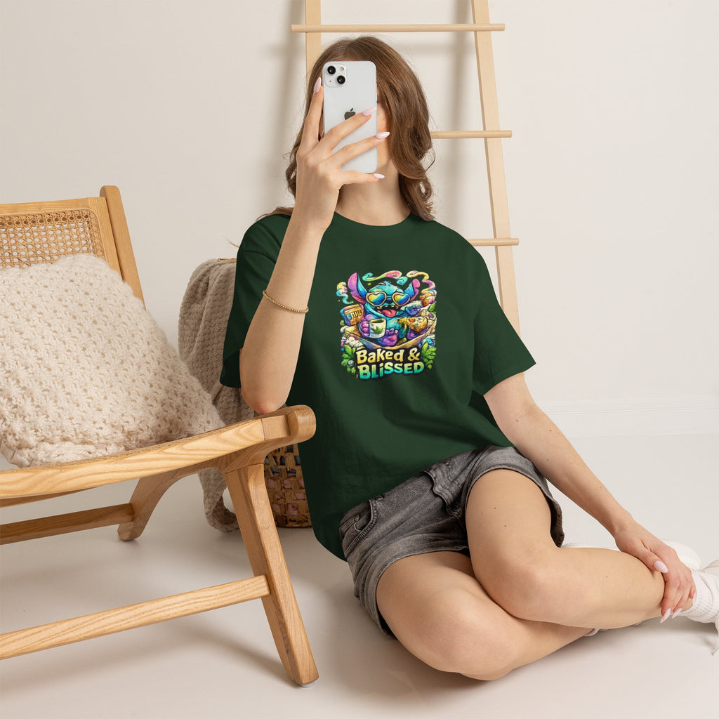 T-Shirt — Colorful 'Baked & Blissed' Cartoon Dessert Graphic Tee