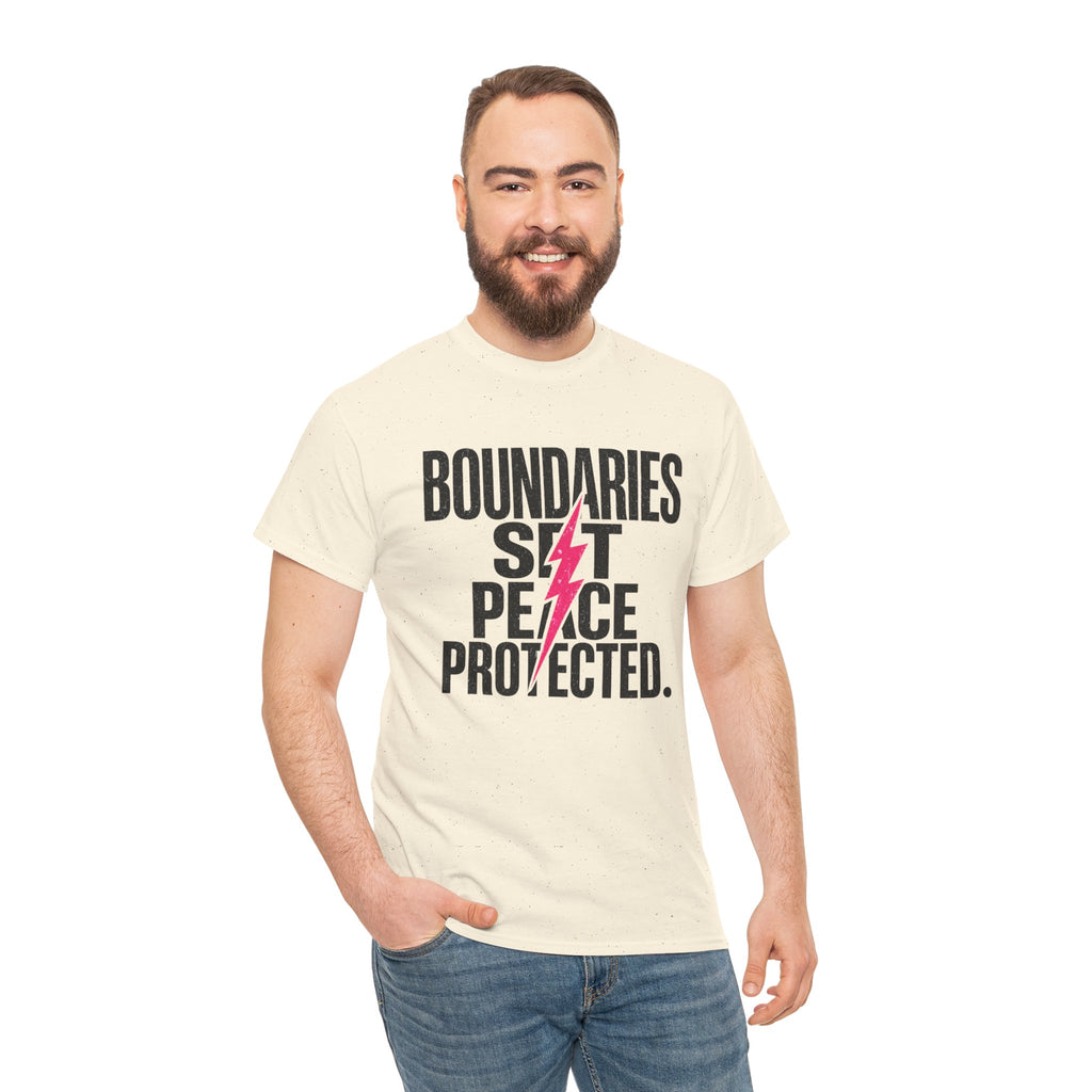 Boundaries Set, Peace Protected T-Shirt — Empowerment Tee with Lightning Bolt