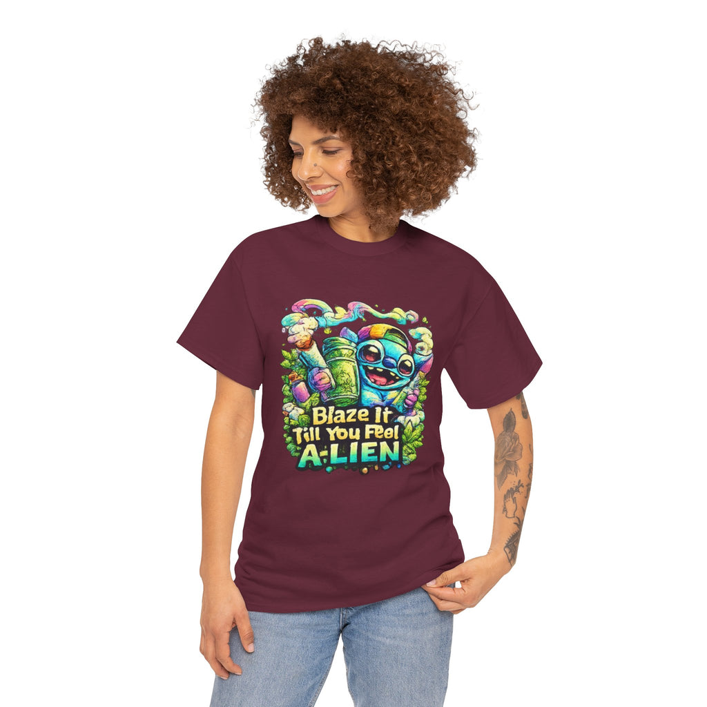 Alien Mushroom Graphic Tee - "Blaze It Till You’re A-LIEN" Psychedelic Cartoon Shirt
