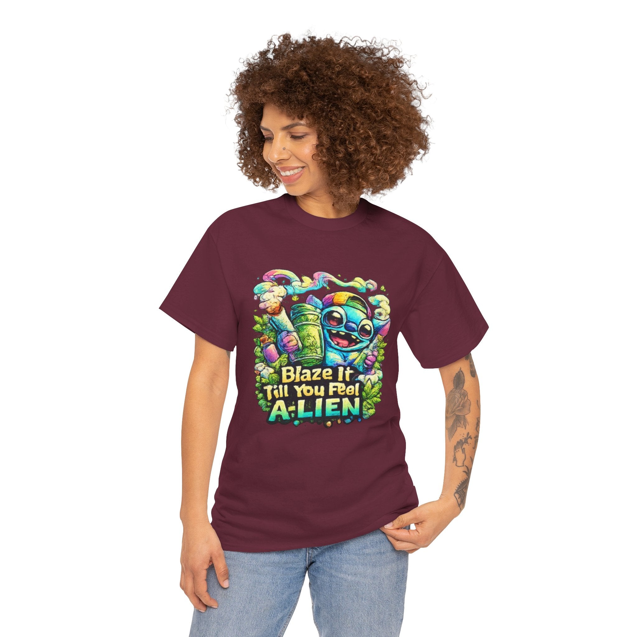 Alien Mushroom Graphic Tee - "Blaze It Till You’re A-LIEN" Psychedelic Cartoon Shirt