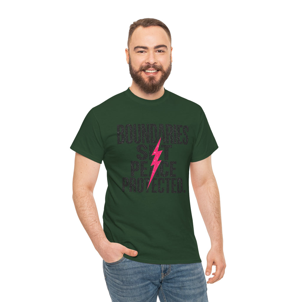 Boundaries Set, Peace Protected T-Shirt — Empowerment Tee with Lightning Bolt