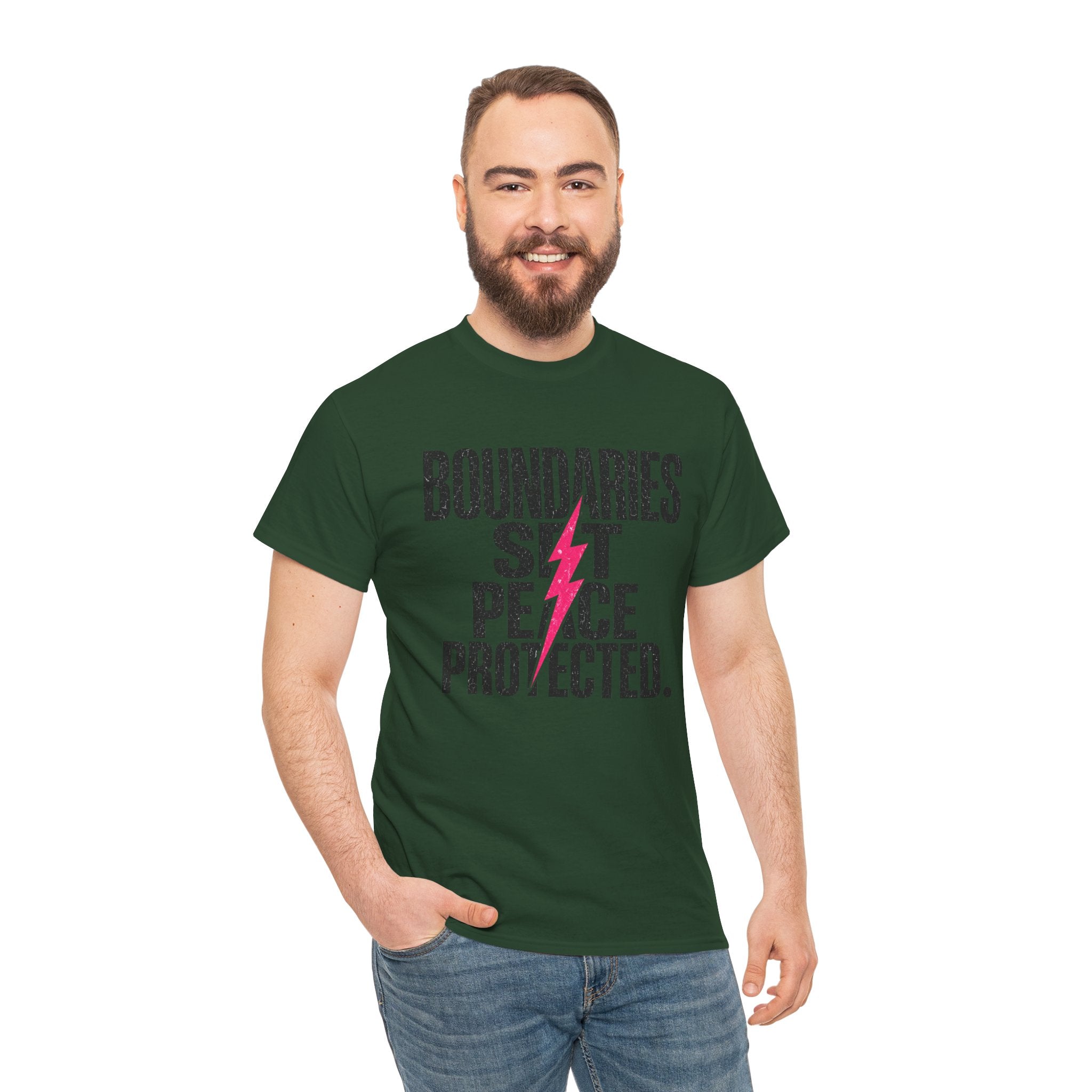 Boundaries Set, Peace Protected T-Shirt — Empowerment Tee with Lightning Bolt