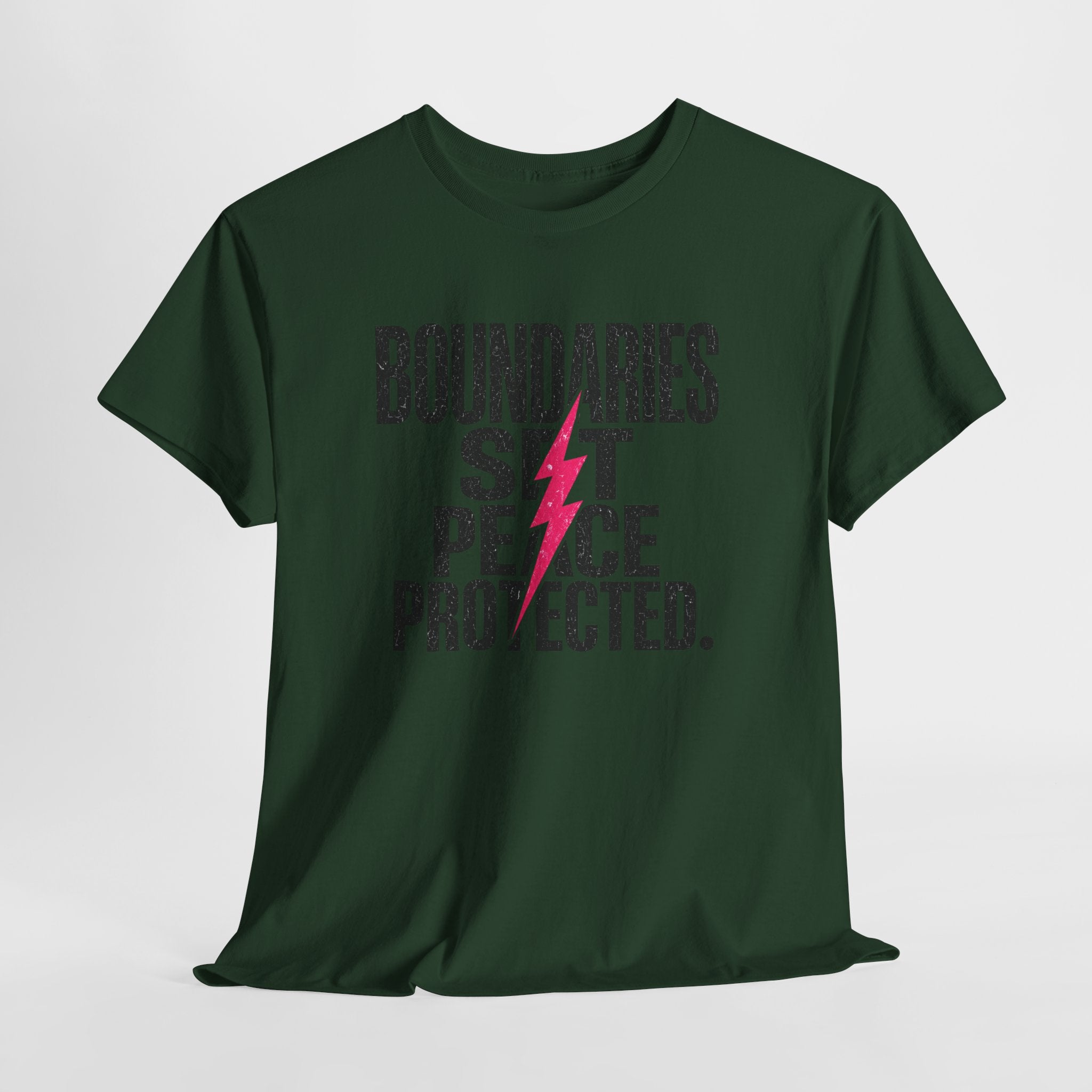 Boundaries Set, Peace Protected T-Shirt — Empowerment Tee with Lightning Bolt