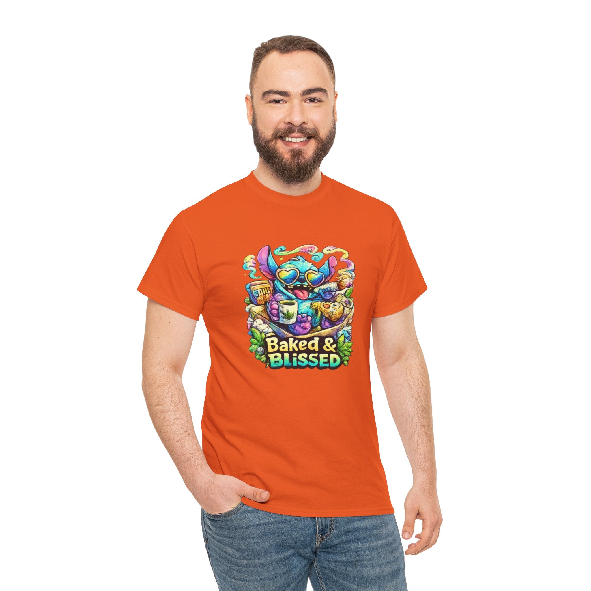 T-Shirt — Colorful 'Baked & Blissed' Cartoon Dessert Graphic Tee