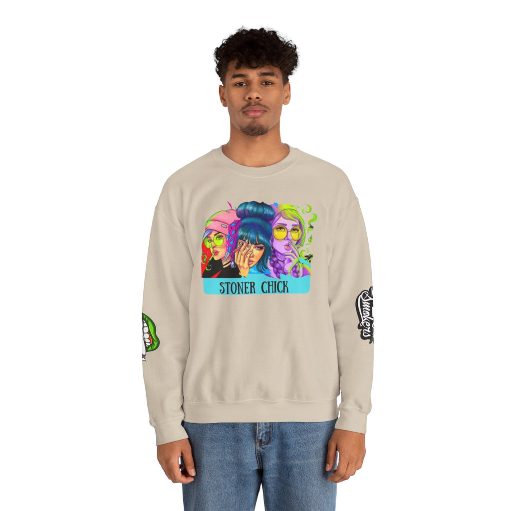 Stoner Chicks Crewneck Sweatshirt — Retro Cannabis Graphic