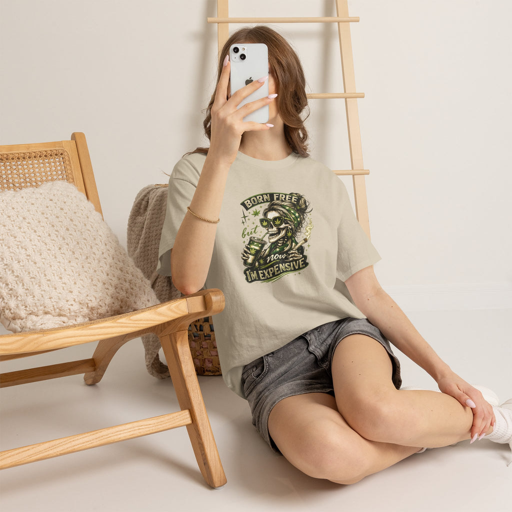 T-Shirt — "Born Free But Now I’m Expensive" Skull Graphic Tee