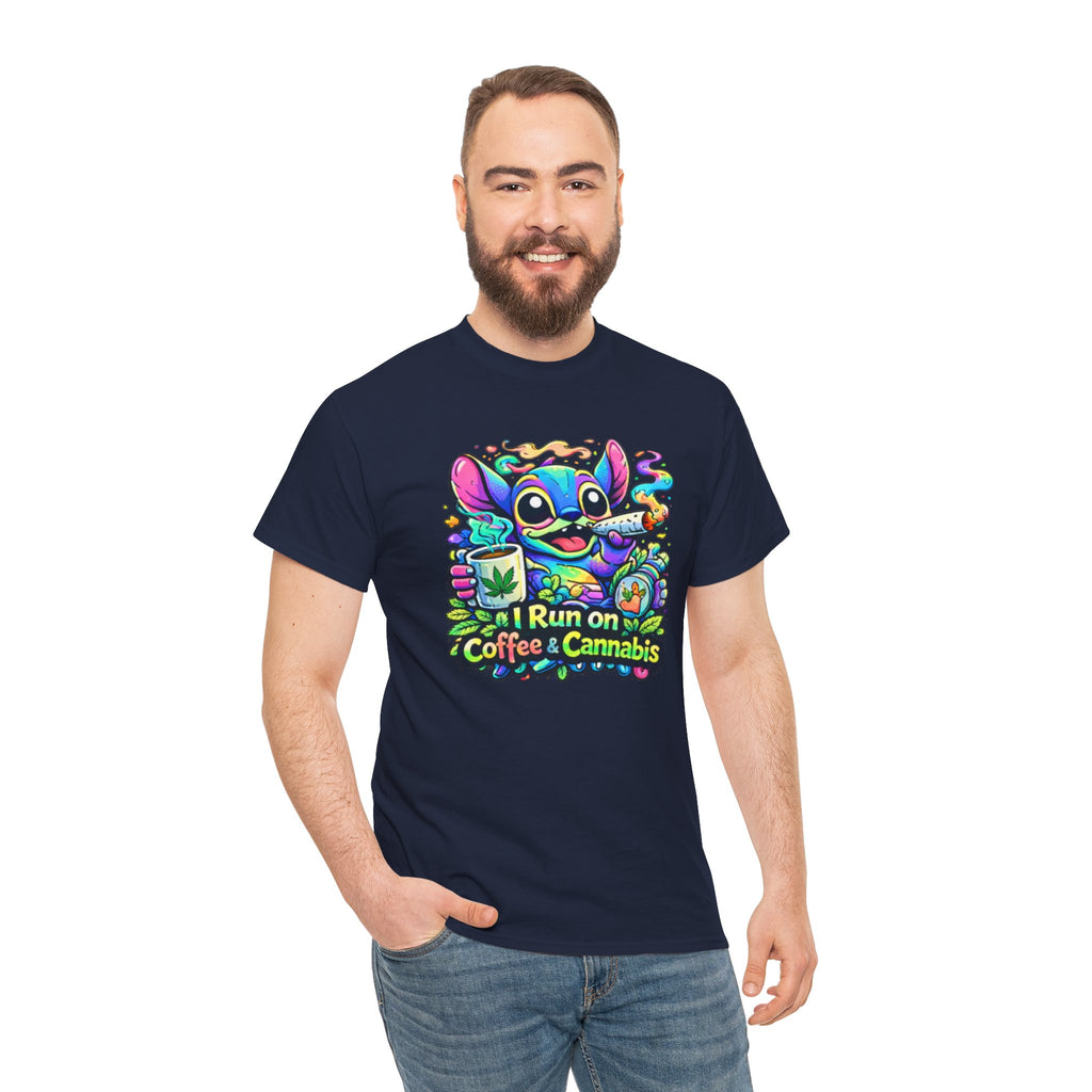 Coffee & Cannabis Tee — 'I Run on Coffee & Cannabis' Cute Stitch Graphic T-Shirt