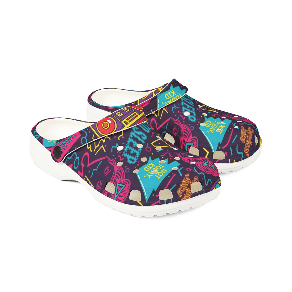 Neon Sleepy Vibes EVA Clogs — "Not Today Kid" Graphic Foam Shoes