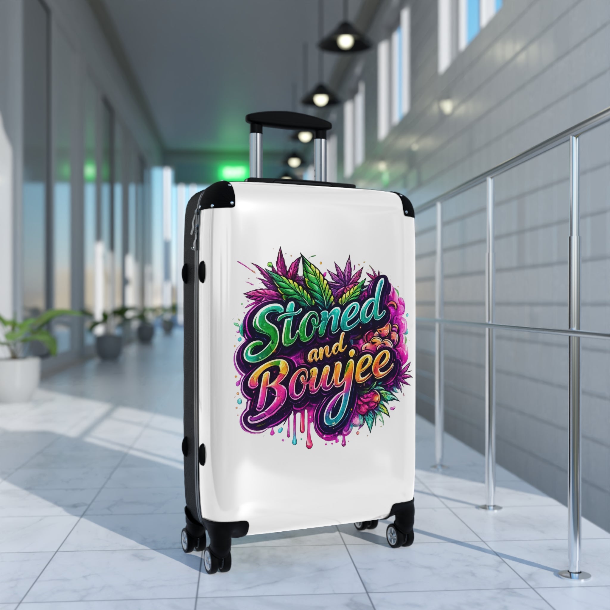 Stoned and Boujee Carry-On Suitcase – Colorful Cannabis Travel Luggage