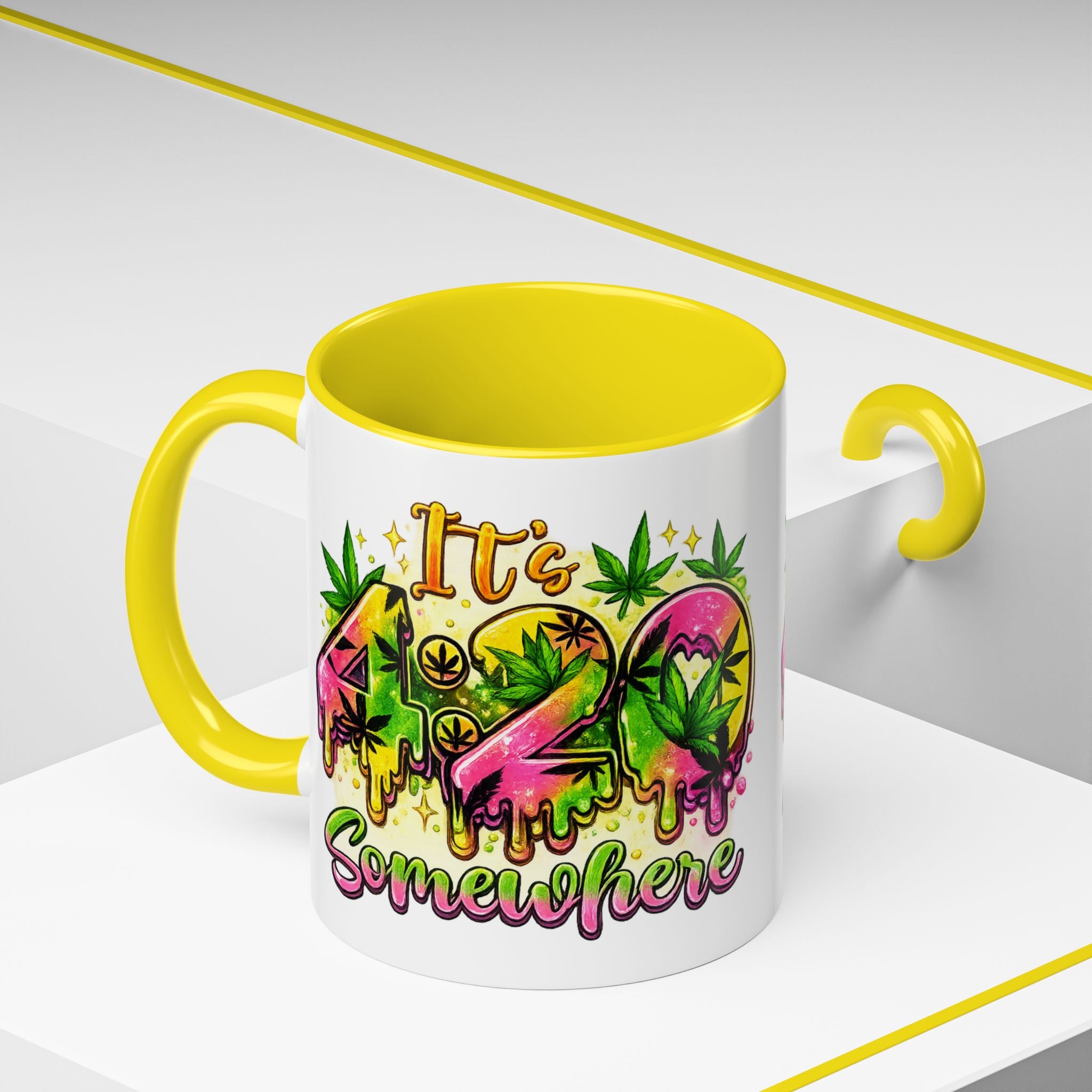 420 Coffee Mug — "It's 420 Somewhere" Accent Tea Cup, Weed-Themed Stoner Gift