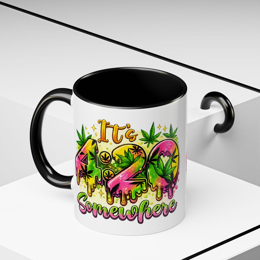 420 Coffee Mug — "It's 420 Somewhere" Accent Tea Cup, Weed-Themed Stoner Gift