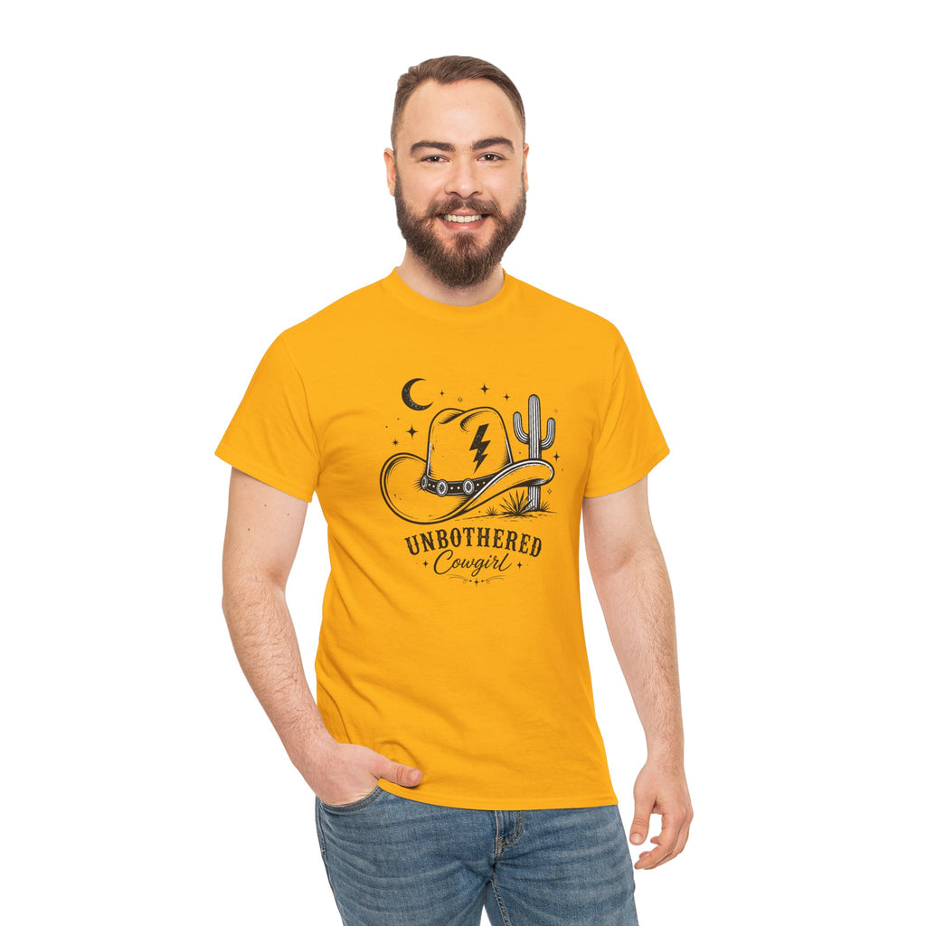 Unbothered Cowgirl Graphic Tee — Western Cowboy Hat & Cactus Design