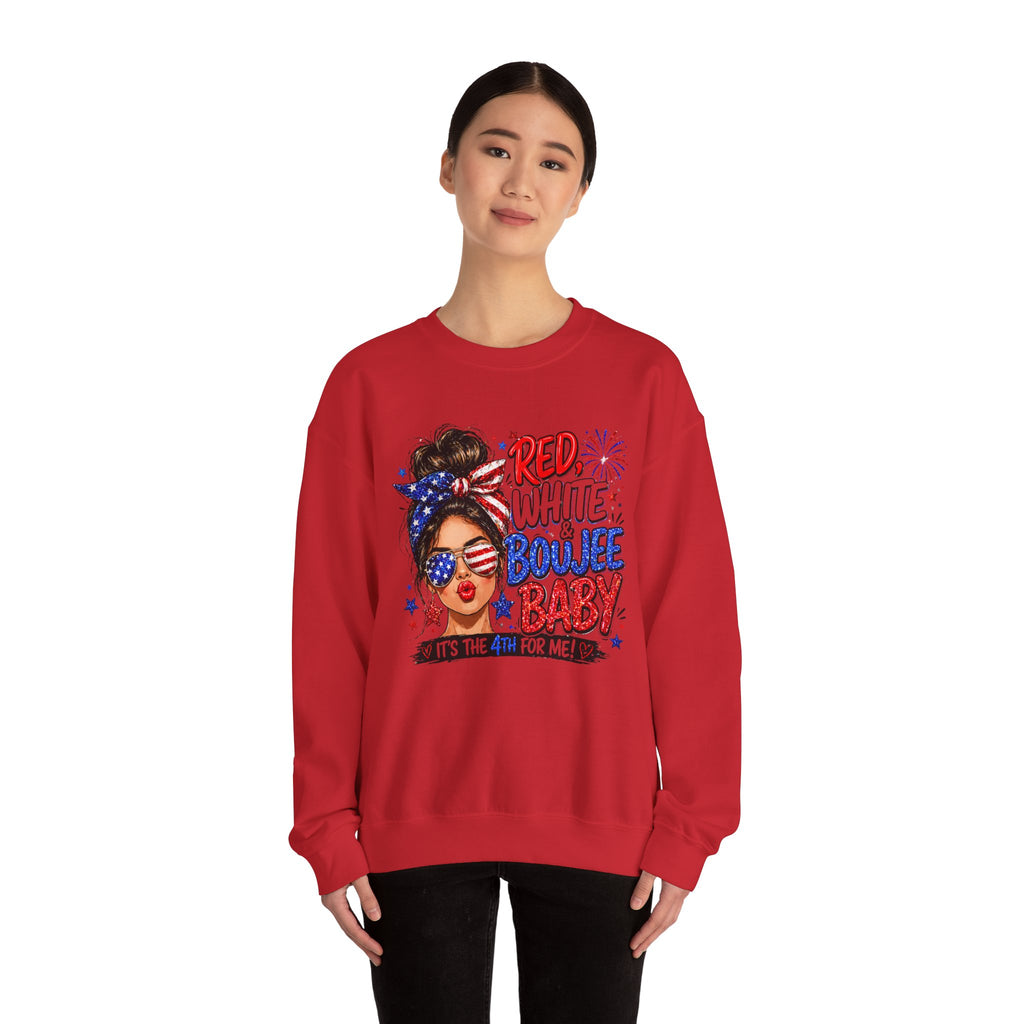 Crewneck Sweatshirt — "Red White Boujee Baby" Patriotic Women's 4th of July Graphic
