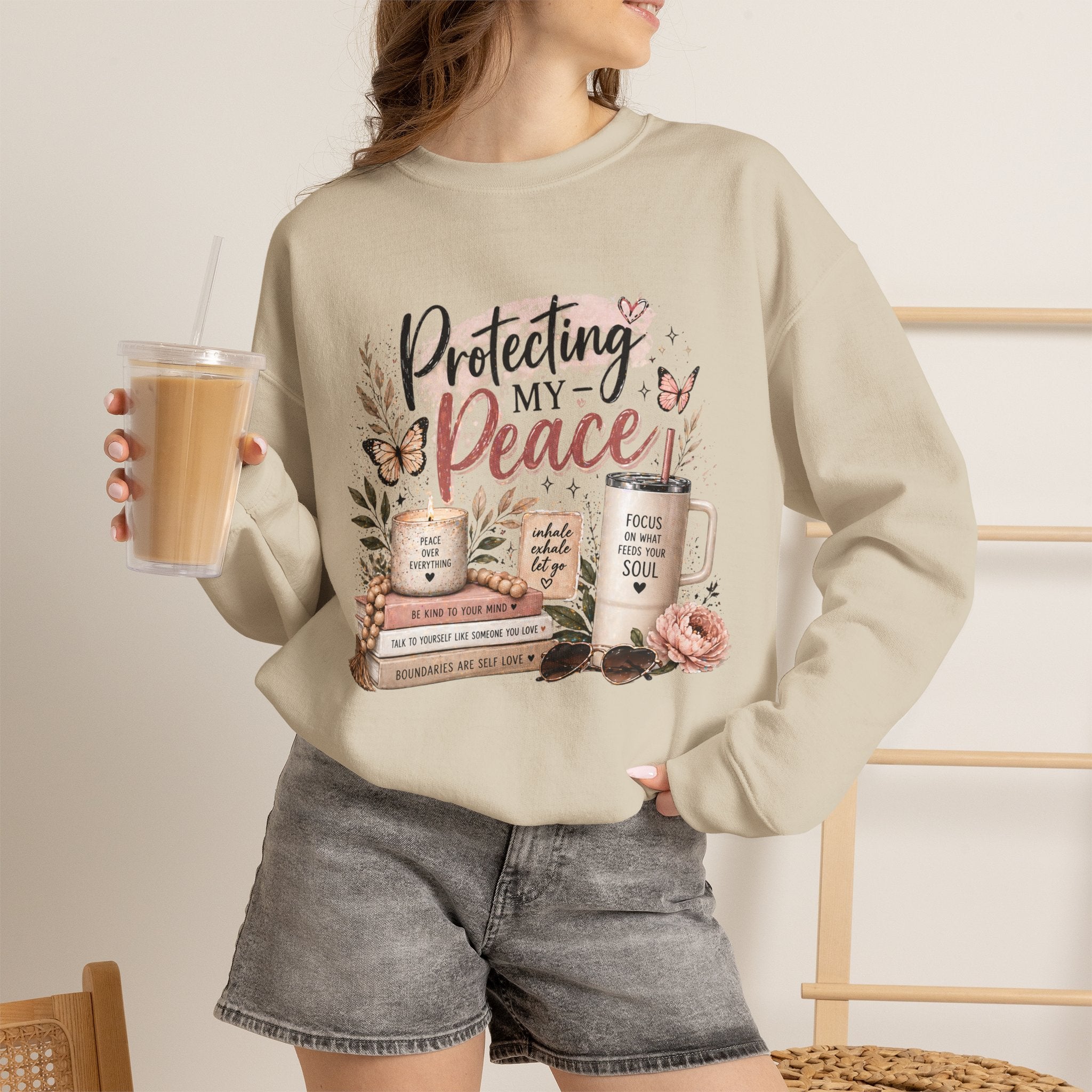 Crewneck Sweatshirt – "Protecting My Peace" Cozy Floral Graphic