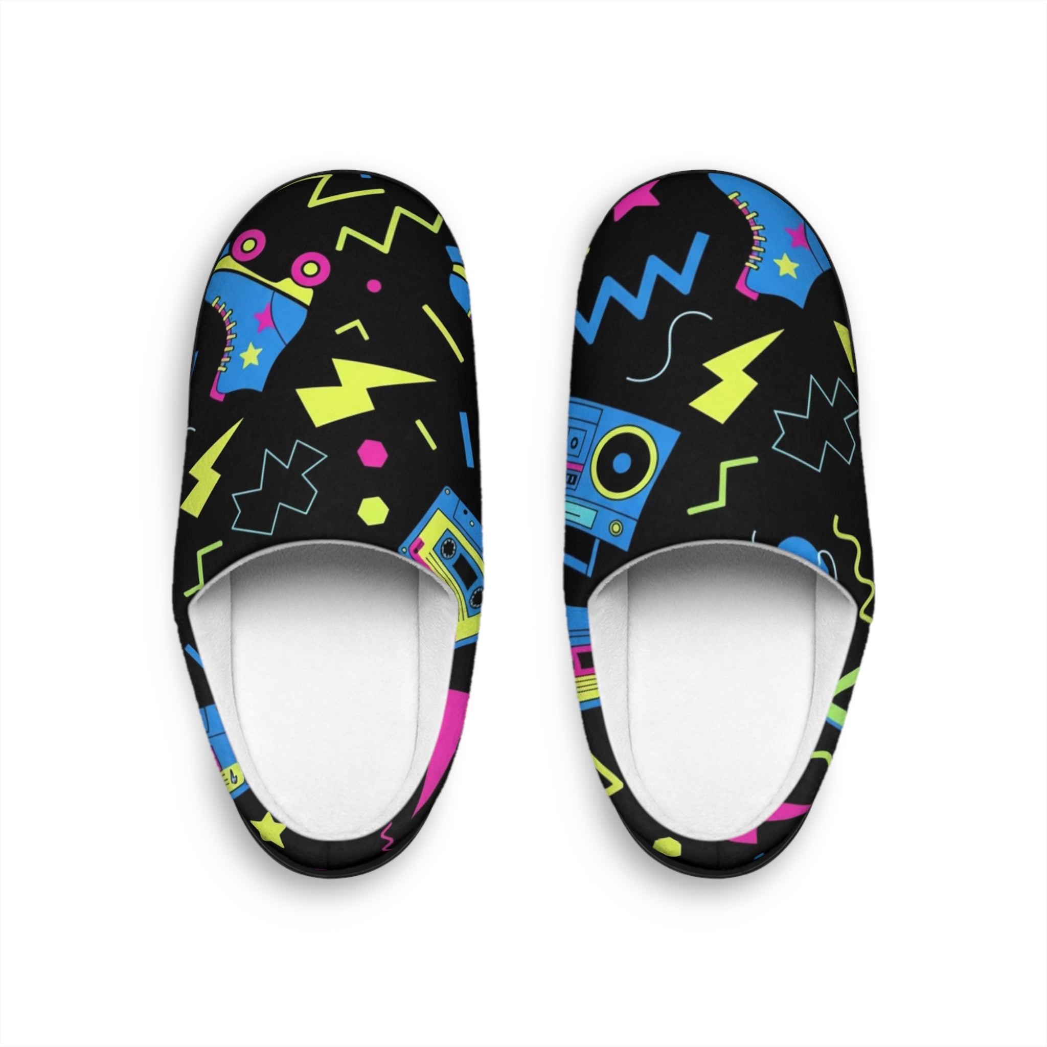 Neon 80s Retro Pattern Indoor Slippers