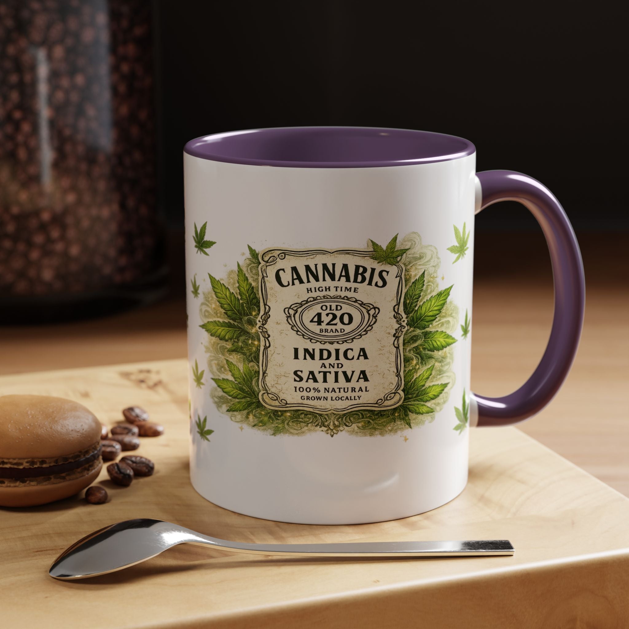 Cannabis 420 Accent Coffee Mug — Indica & Sativa Leaf Pattern (11/15oz)