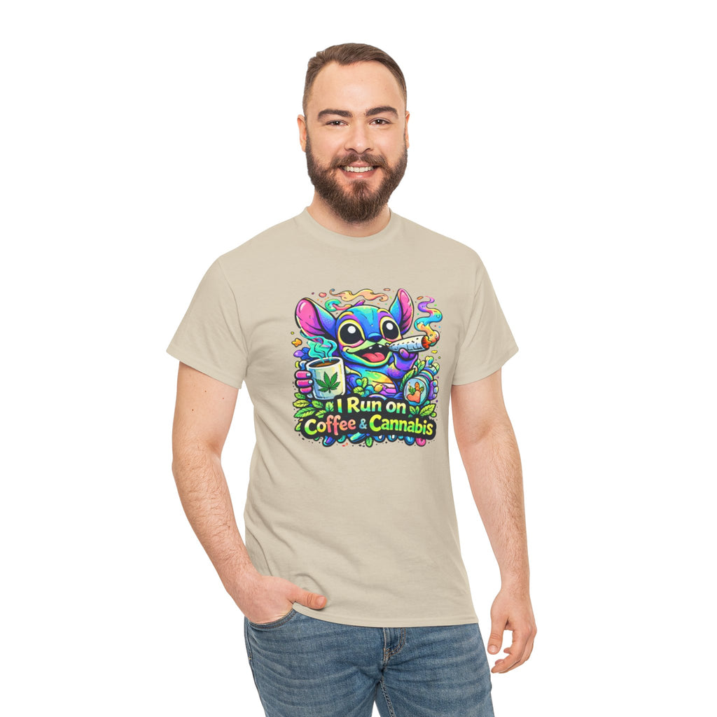 Coffee & Cannabis Tee — 'I Run on Coffee & Cannabis' Cute Stitch Graphic T-Shirt