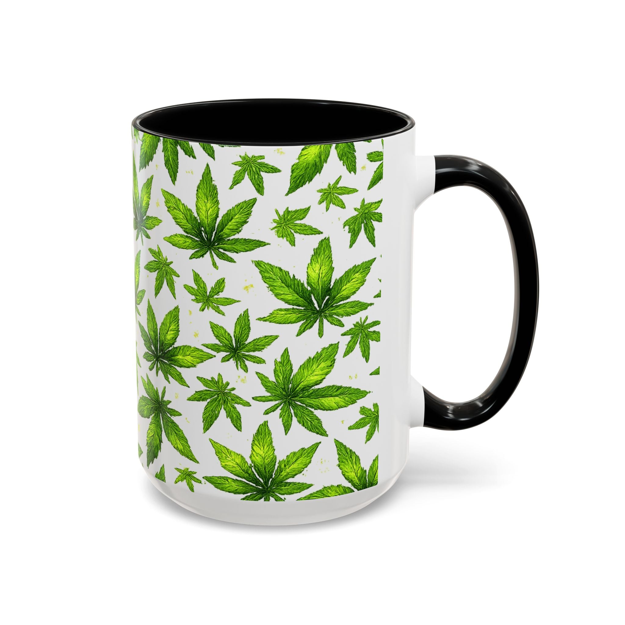 Cannabis Leaf Pattern Accent Coffee Mug – 11/15oz Ceramic