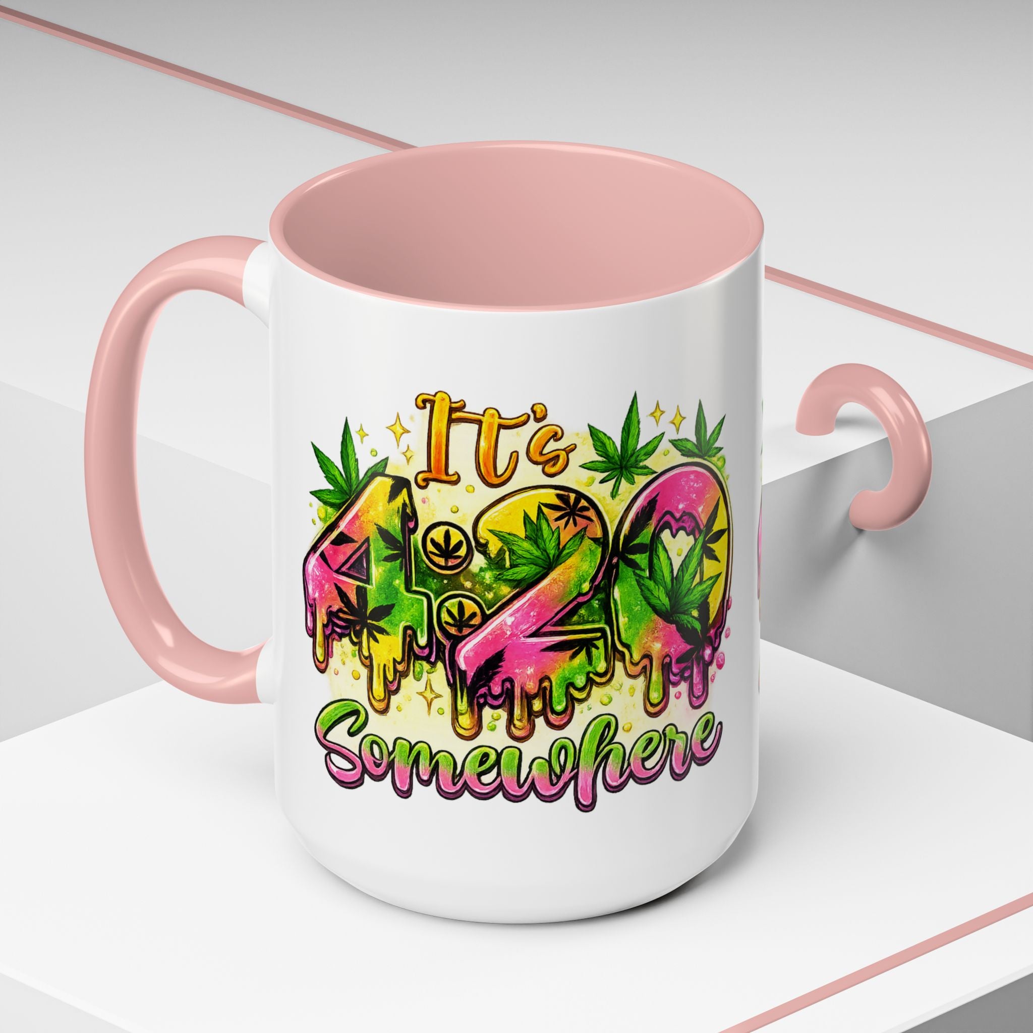 420 Coffee Mug — "It's 420 Somewhere" Accent Tea Cup, Weed-Themed Stoner Gift