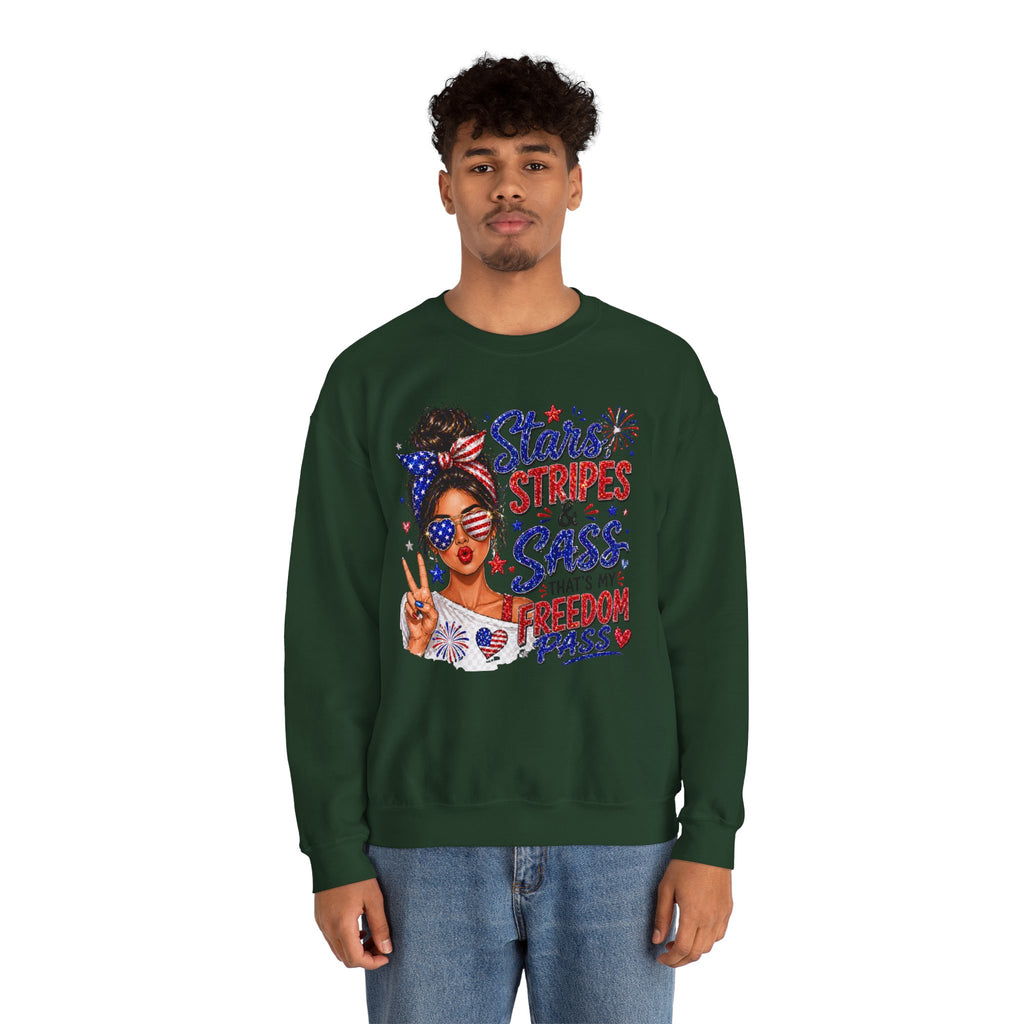 Patriotic 'Stars, Stripes & Sass' Crewneck Sweatshirt – 4th of July Freedom Pass Graphic